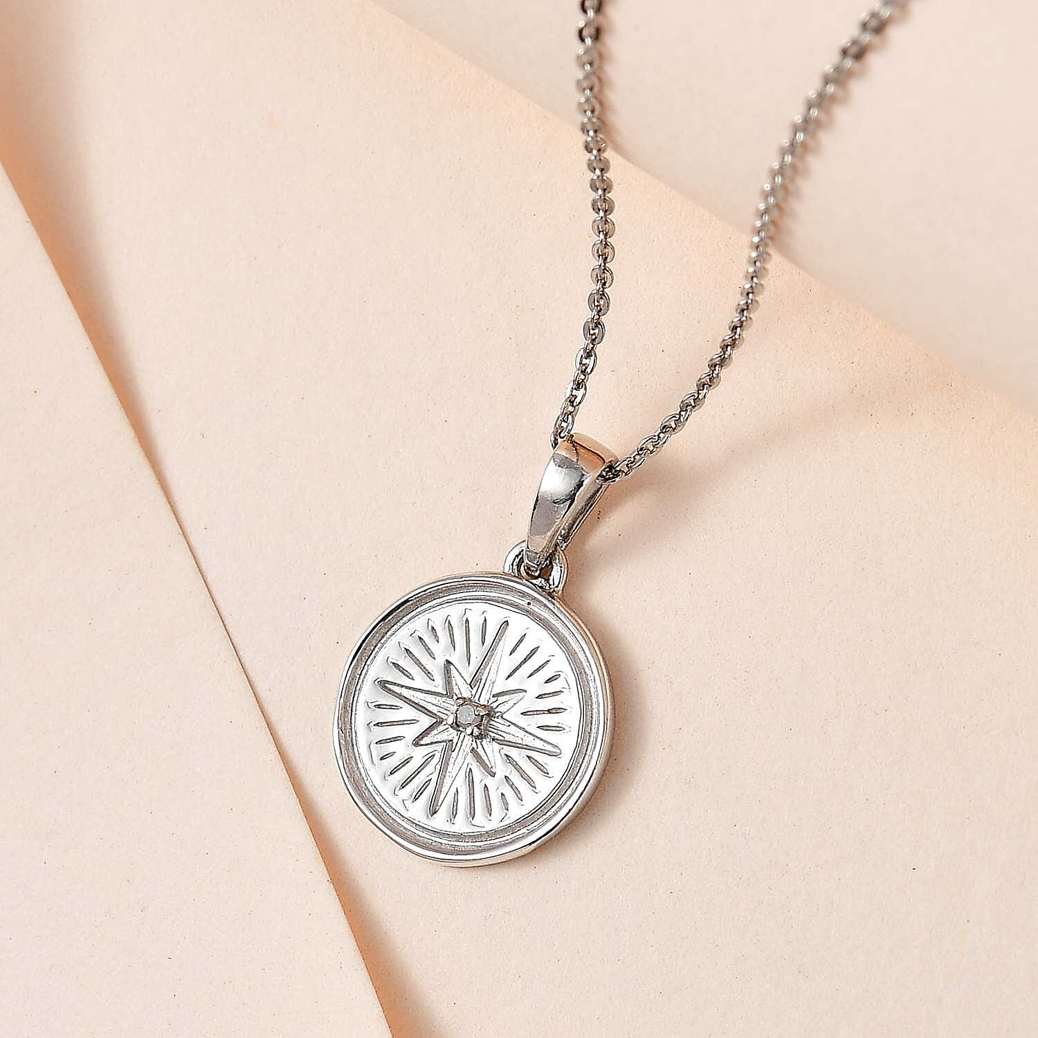 White Diamond Pendant with Chain (Size 20) in Platinum Overlay Sterling Silver  0.010  Ct.