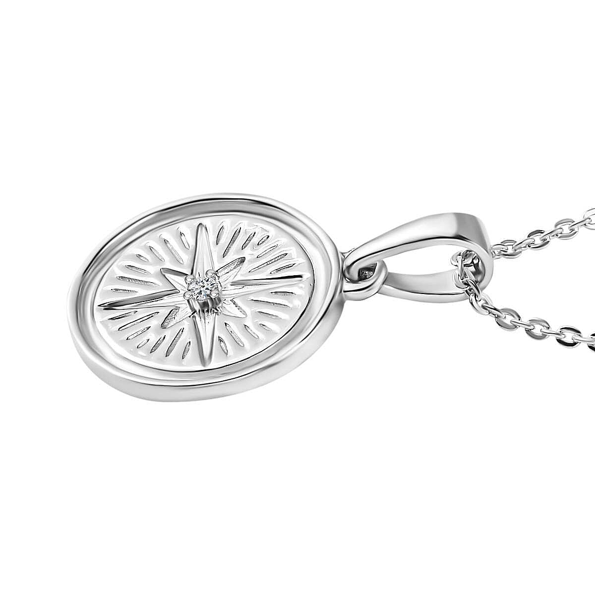 White Diamond Pendant with Chain (Size 20) in Platinum Overlay Sterling Silver  0.010  Ct.