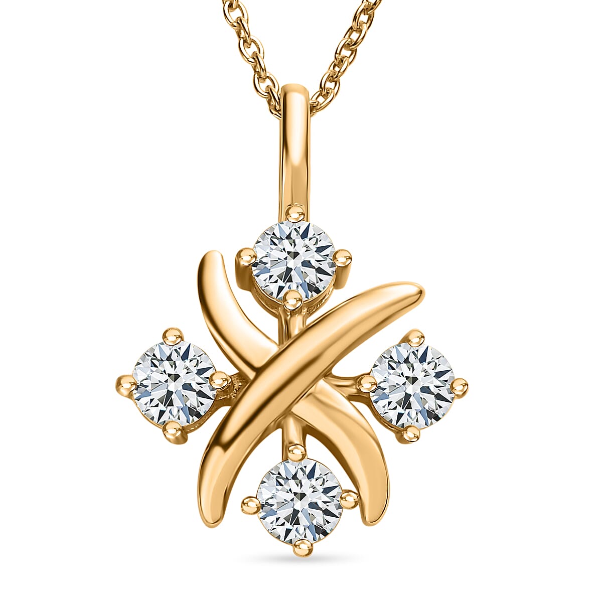 Moissanite Pendant with Chain (Size 20) in 18K Yellow Gold Vermeil Plated Sterling Silver