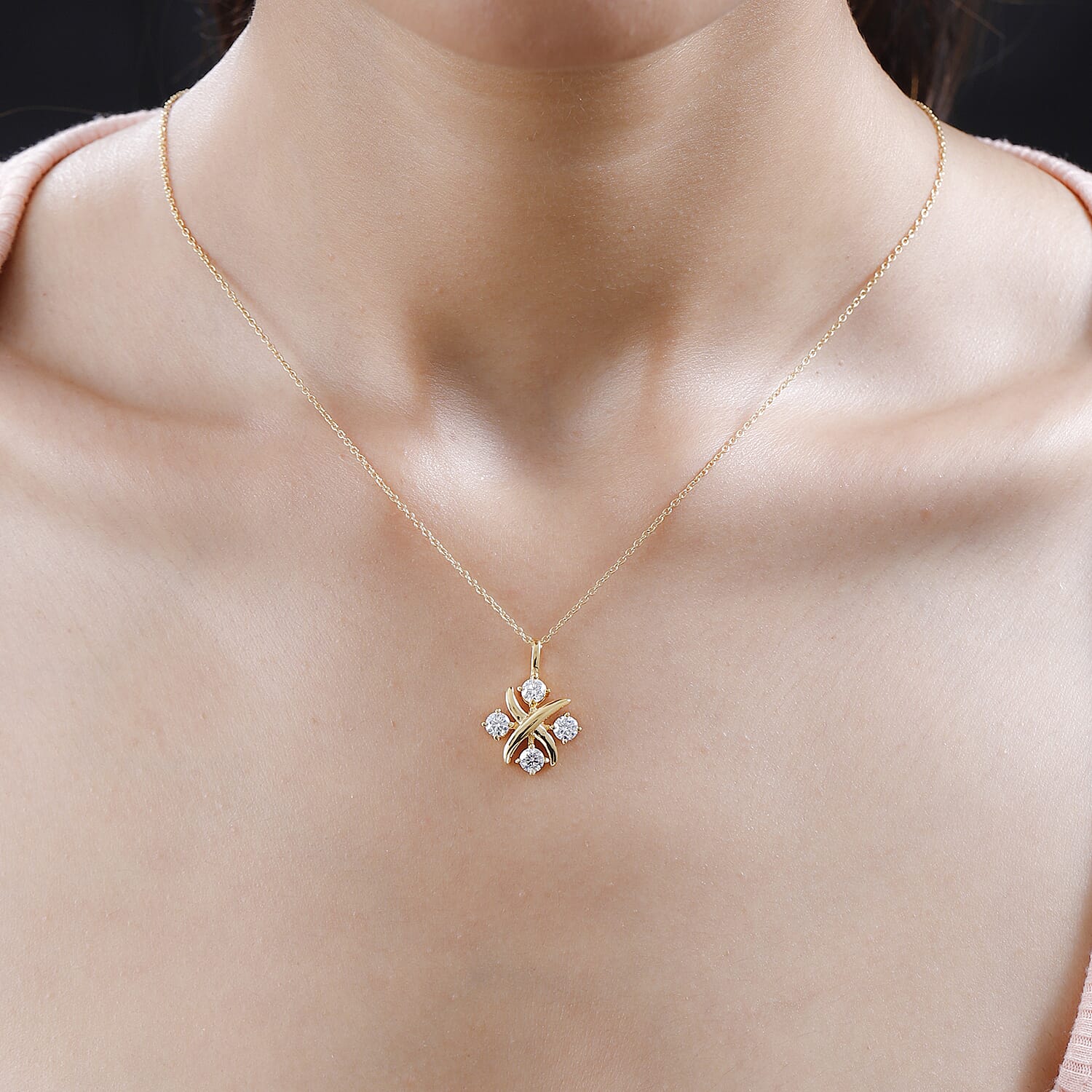 Moissanite Pendant with Chain (Size 20) in 18K Yellow Gold Vermeil Plated Sterling Silver
