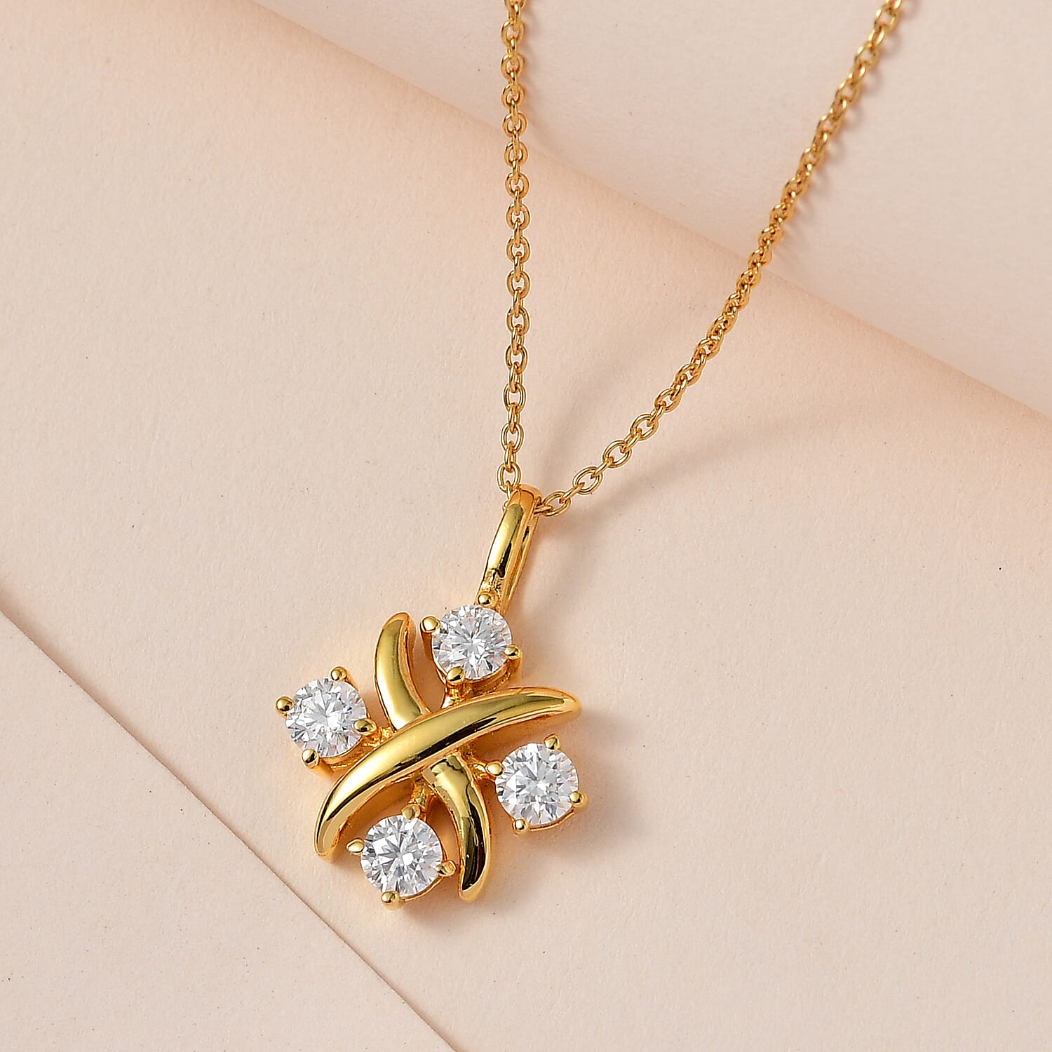 Moissanite Pendant with Chain (Size 20) in 18K Yellow Gold Vermeil Plated Sterling Silver