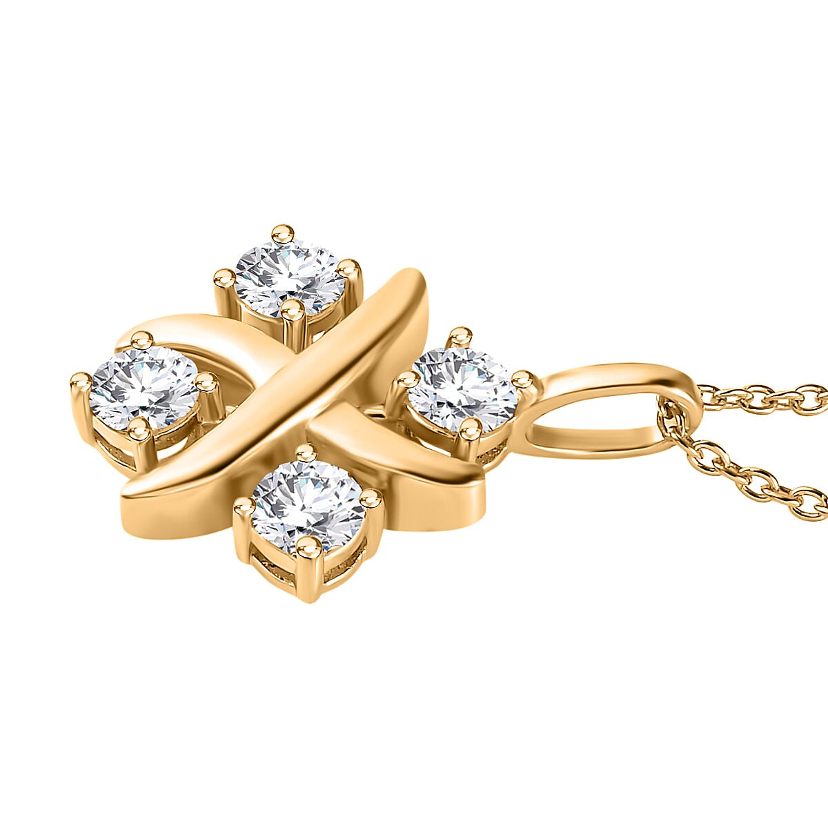 Moissanite Pendant with Chain (Size 20) in 18K Yellow Gold Vermeil Plated Sterling Silver