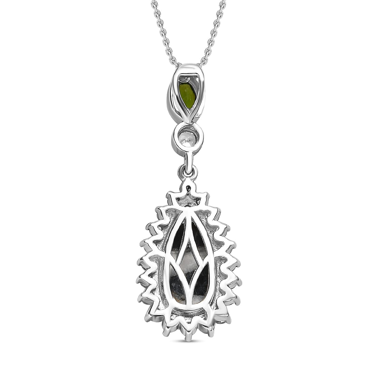 White Buffalo, Natural Zircon and Natural Chrome Diopside Pendant with Chain (Size 20) in Platinum Overlay Sterling Silver 4.10 Ct