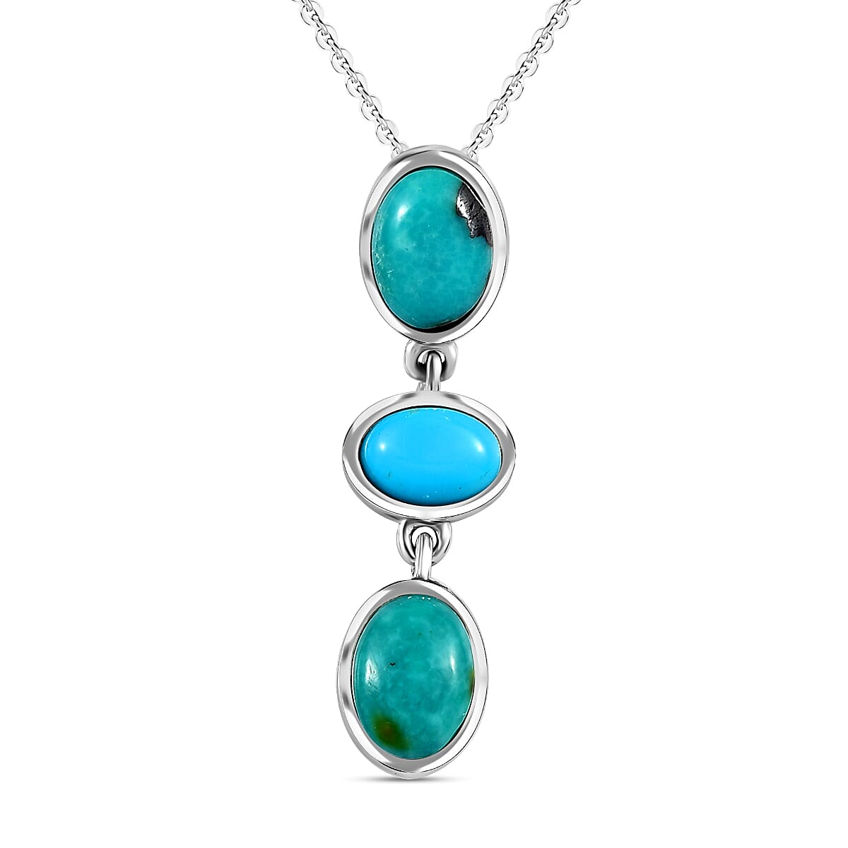 Sierra Nevada Turquoise and Arizona Sleeping Beauty Turquoise Pendant with Chain (Size 20) in Platinum Overlay Sterling Silver 2.34 Ct.