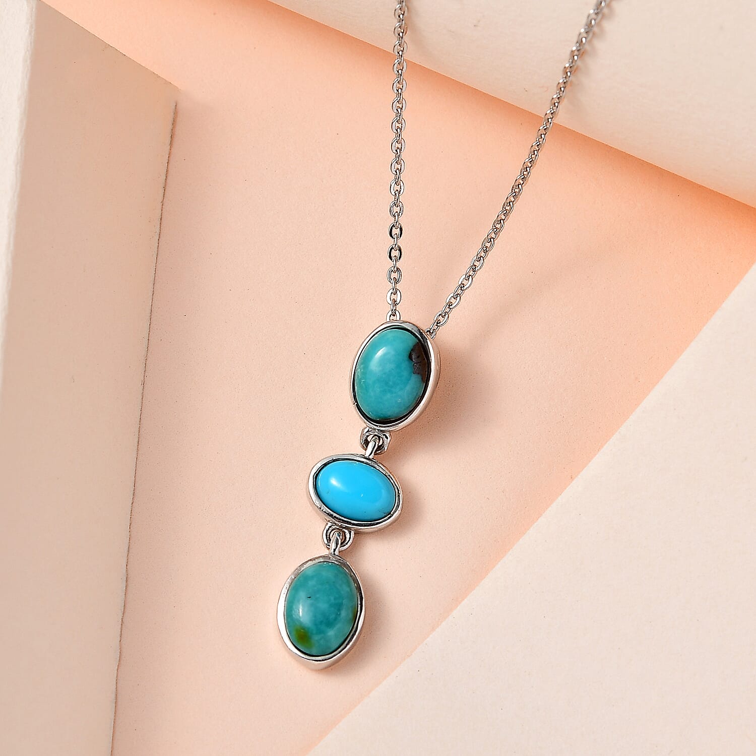 Sierra Nevada Turquoise and Arizona Sleeping Beauty Turquoise Pendant with Chain (Size 20) in Platinum Overlay Sterling Silver 2.34 Ct.