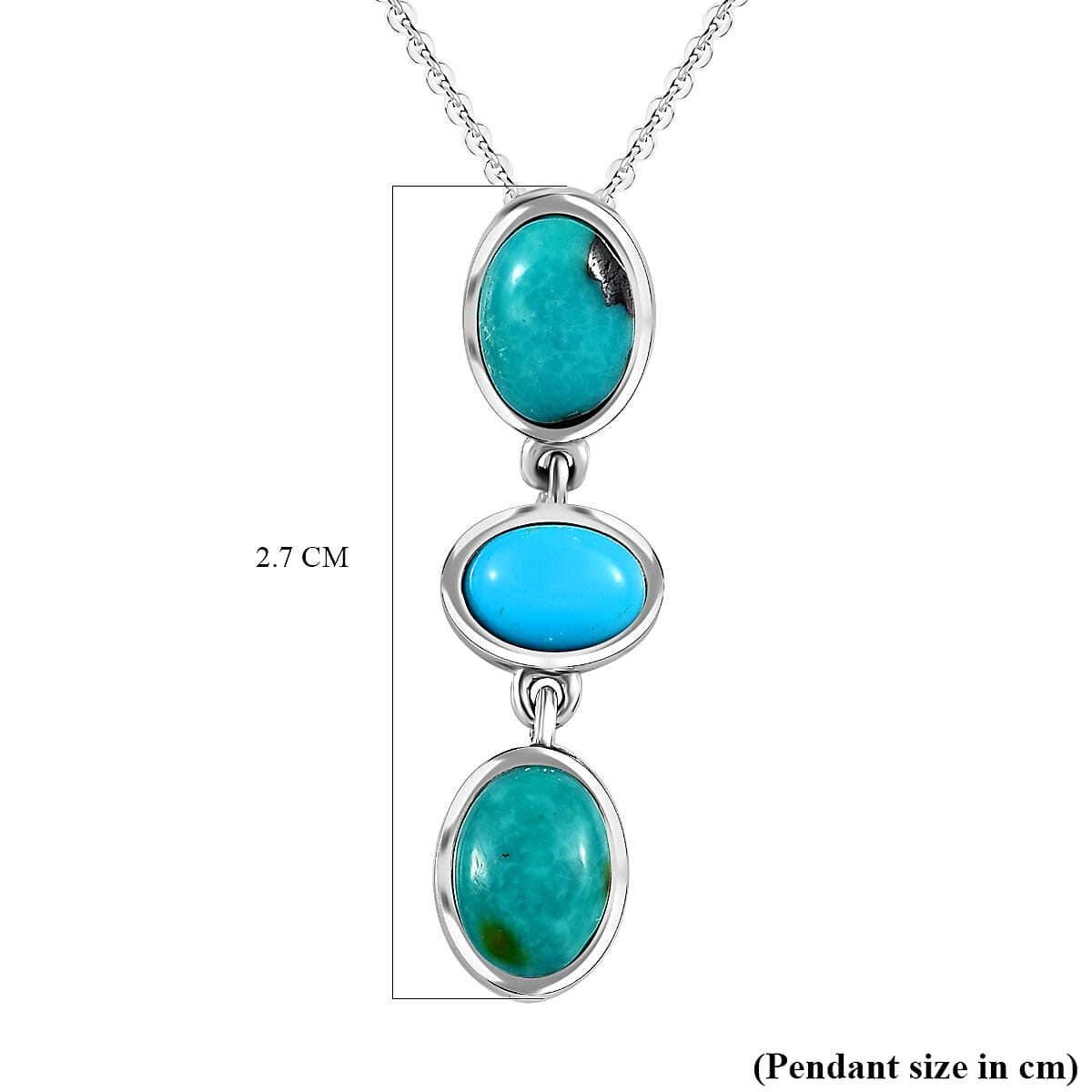 Sierra Nevada Turquoise and Arizona Sleeping Beauty Turquoise Pendant with Chain (Size 20) in Platinum Overlay Sterling Silver 2.34 Ct.