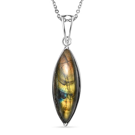 Labradorite Sterling Silver Pendant with Chain (Size 20) 15.54 Ct.