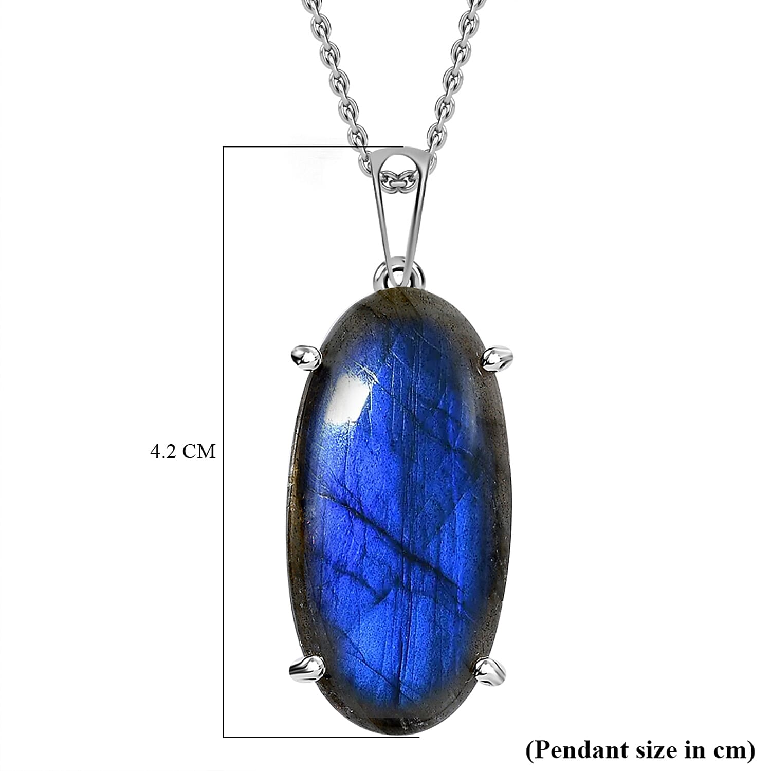Labradorite Sterling Silver Pendant With Stainless Steel Chain (Size 20) 30.00 Ct