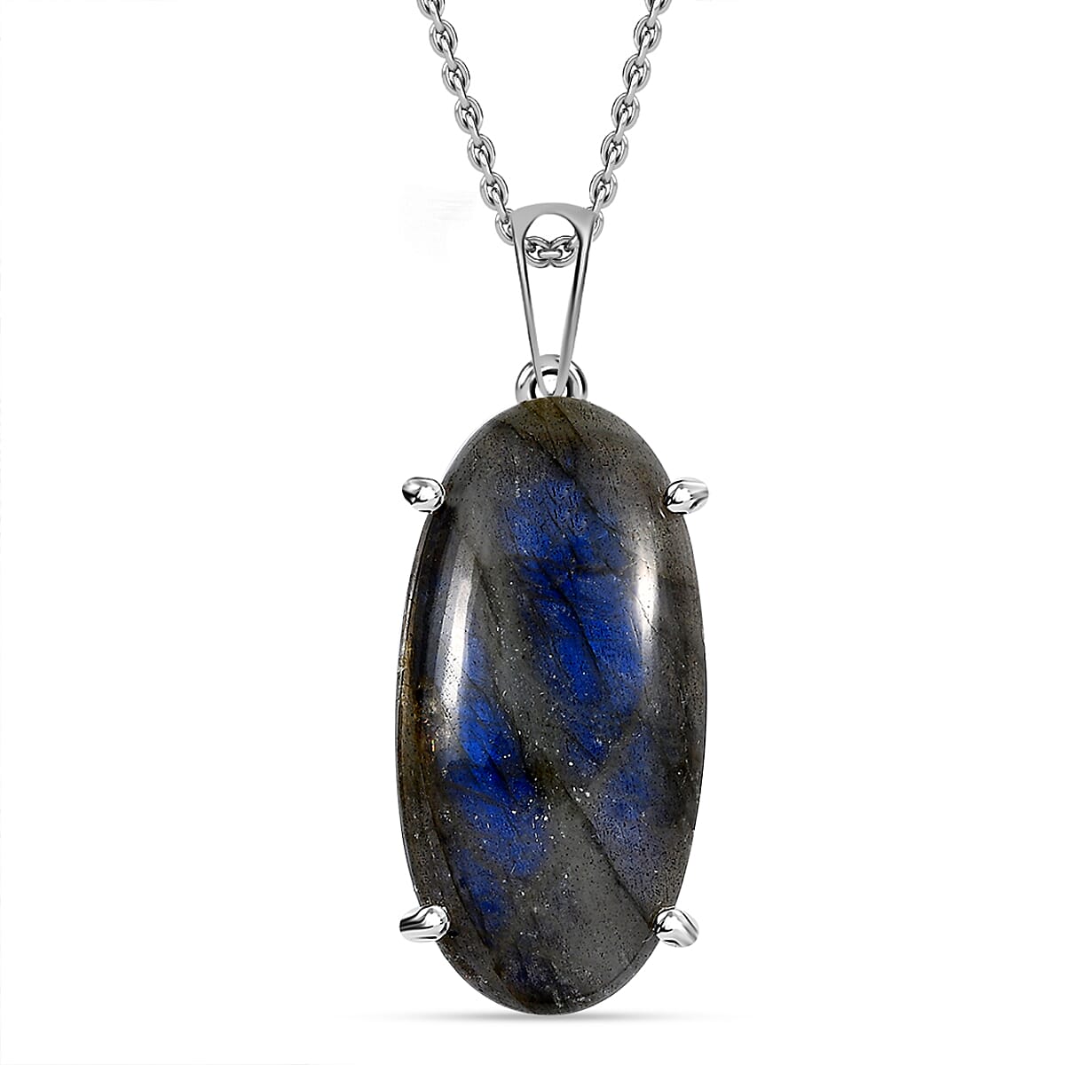 Labradorite Sterling Silver Pendant With Stainless Steel Chain (Size 20) 25.00 Ct Labradorite Sterling Silver Pendant With Stainless Steel Chain (Size 20) 25.00 Ct