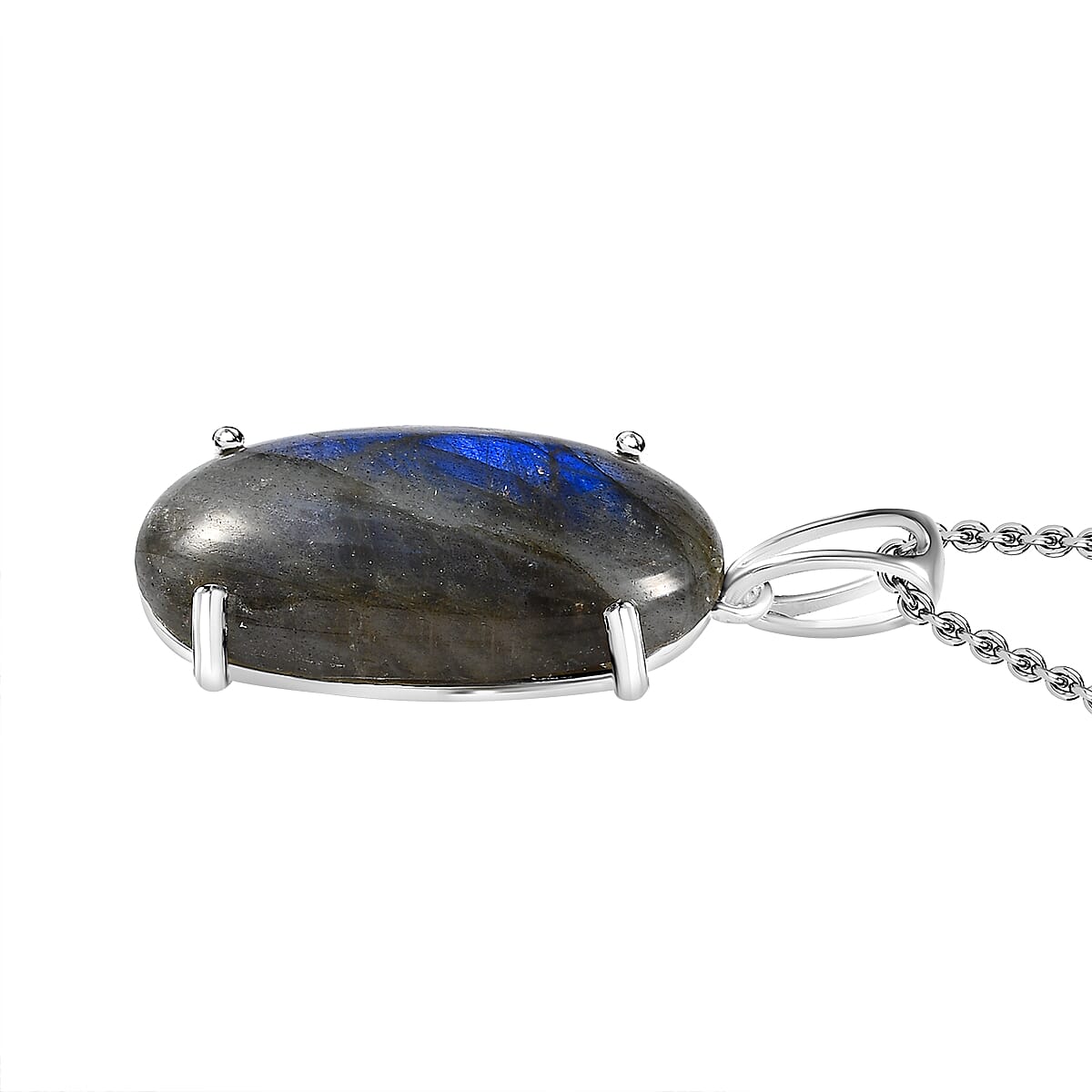 Labradorite Sterling Silver Pendant With Stainless Steel Chain (Size 20) 25.00 Ct Labradorite Sterling Silver Pendant With Stainless Steel Chain (Size 20) 25.00 Ct