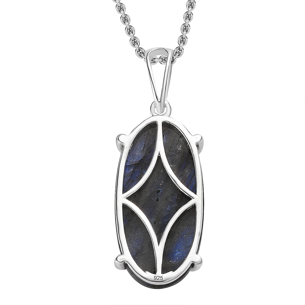 Labradorite Sterling Silver Pendant With Stainless Steel Chain (Size 20) 25.00 Ct Labradorite Sterling Silver Pendant With Stainless Steel Chain (Size 20) 25.00 Ct