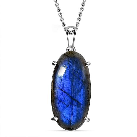 Labradorite Sterling Silver Pendant With Stainless Steel Chain (Size 20) 30.00 Ct