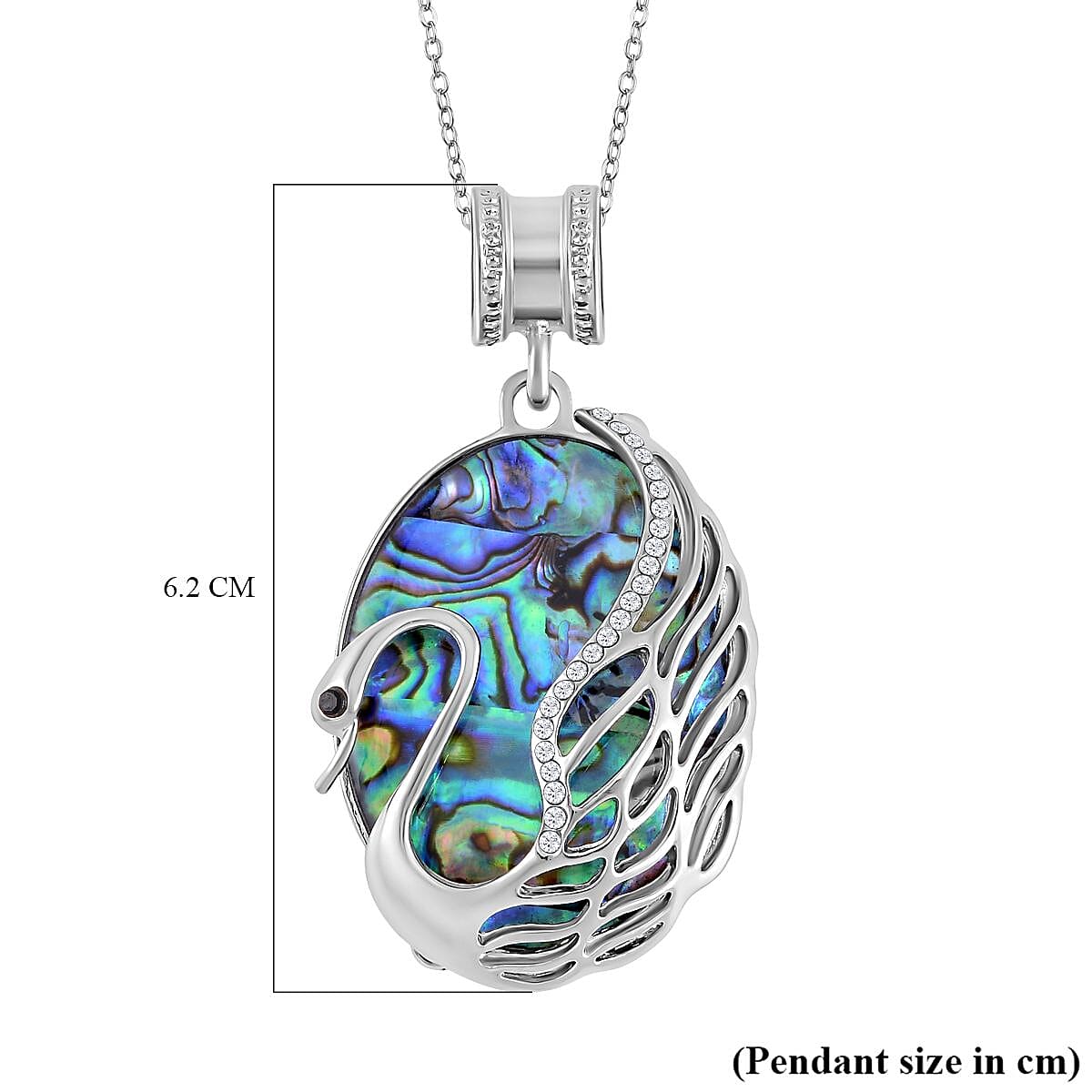 Abalone Shell, White Austrian Crystal & Black Austrian Crystal Pendant with Chain (Size 20) in Silver Tone