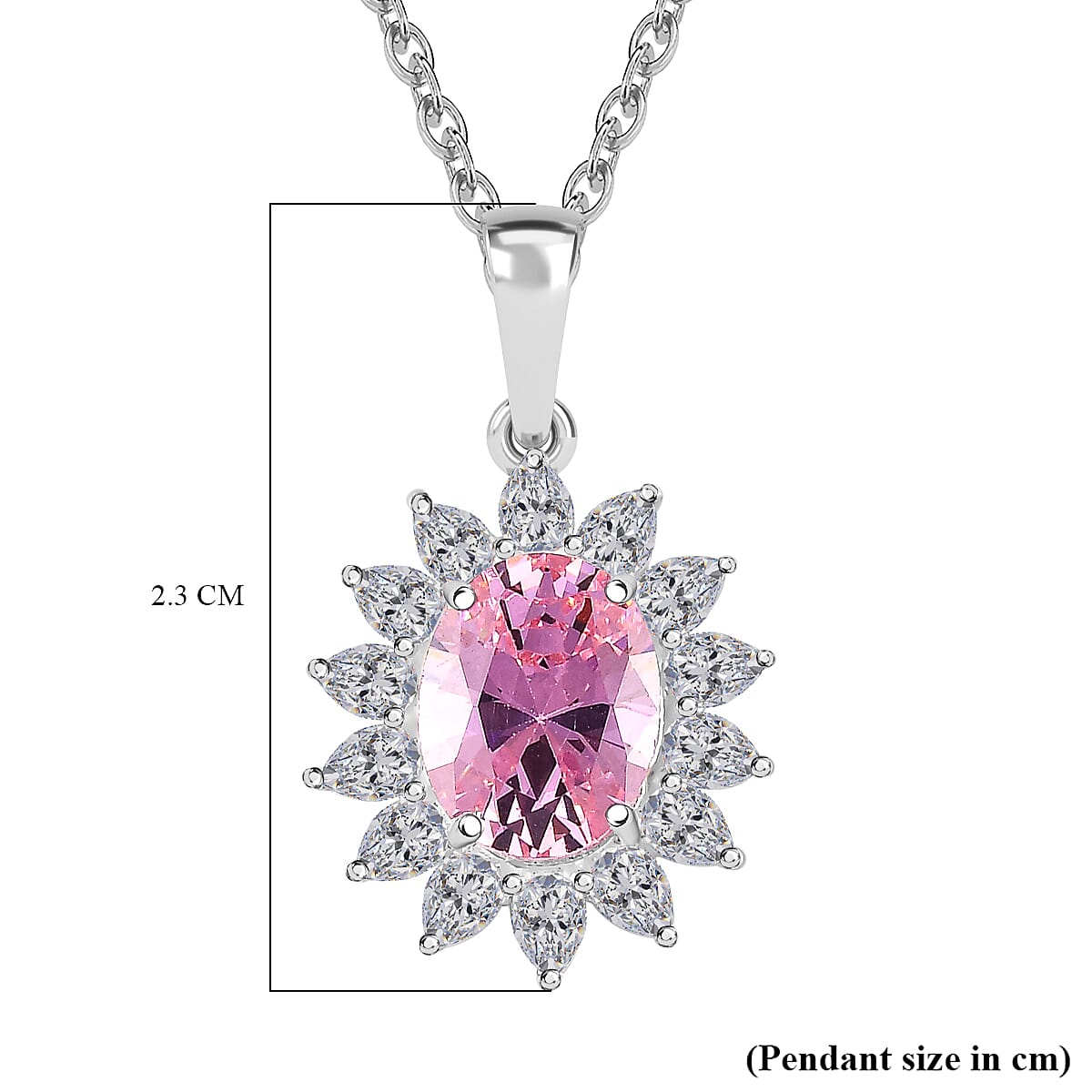 NY Closeout - Cubic Zirconia Pink Sapphire and Simulated Diamond Sterling Silver Pendant with Stainless Steel Chain (Size 20)