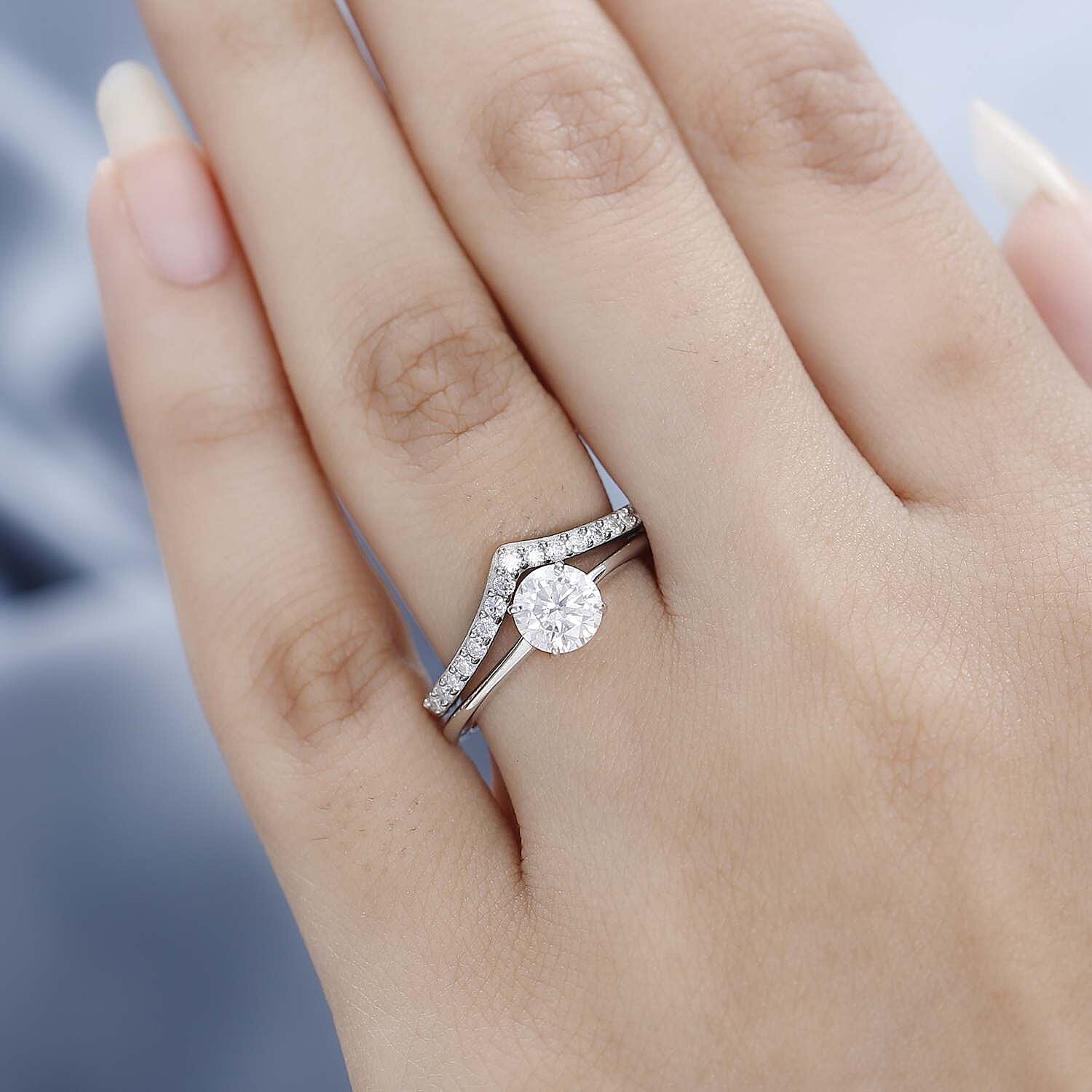 Set of 2 Moissanite Ring in Platinum Overlay Sterling Silver 1.08 Ct.