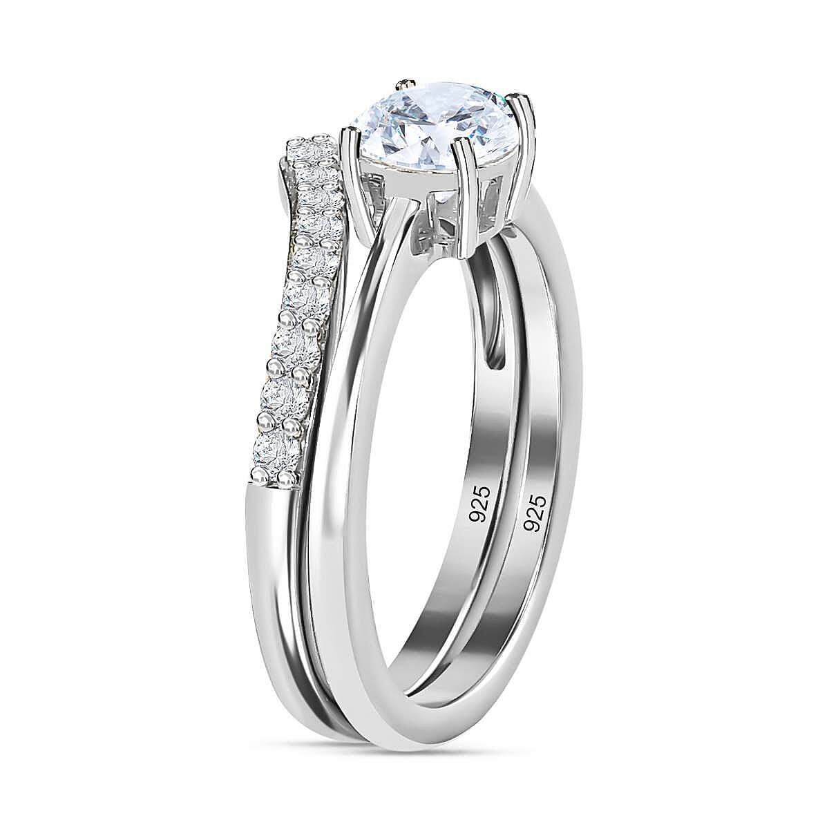 Set of 2 Moissanite Ring in Platinum Overlay Sterling Silver 1.08 Ct.