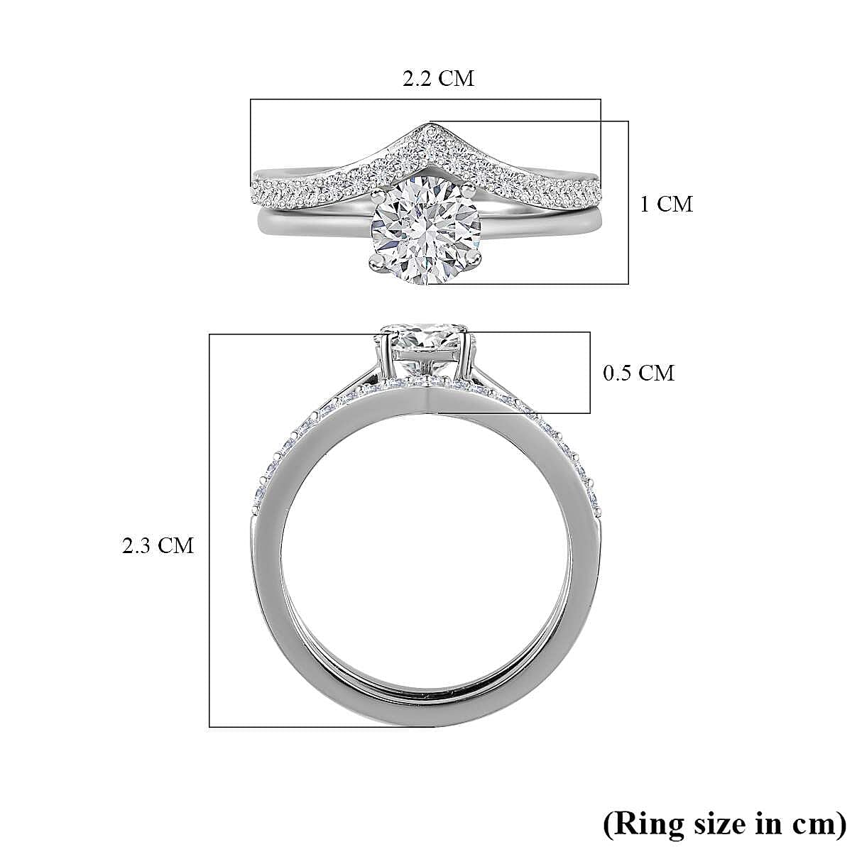 Set of 2 Moissanite Ring in Platinum Overlay Sterling Silver 1.08 Ct.