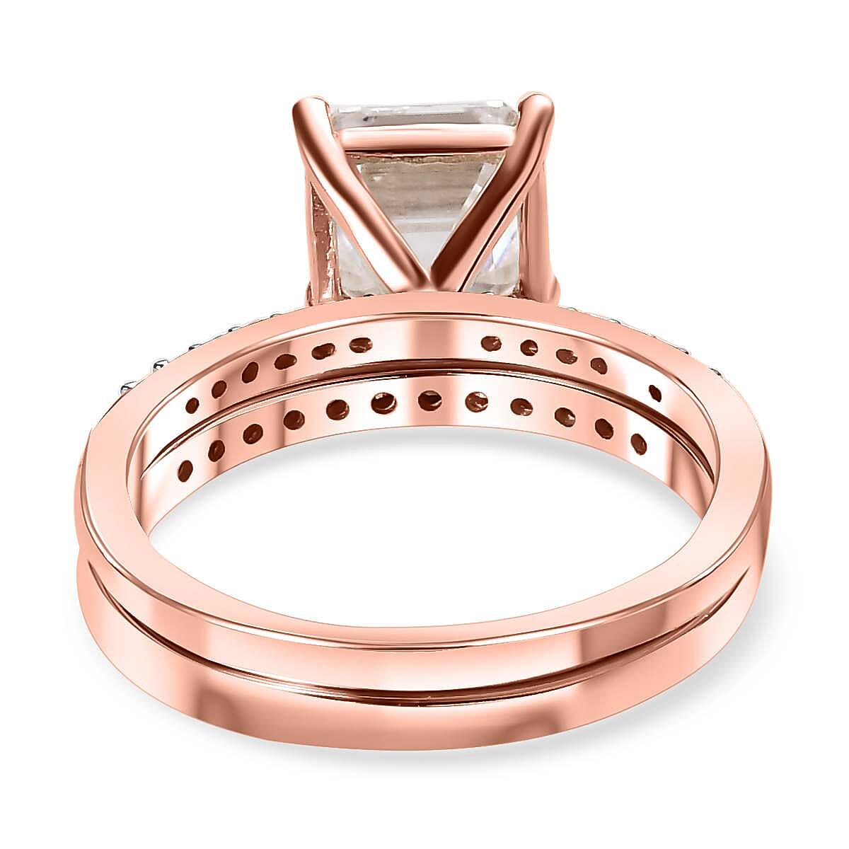 Set of 2 Moissanite Ring in 18K Vermeil Rose Gold Plated Sterling Silver 1.93 Ct.
