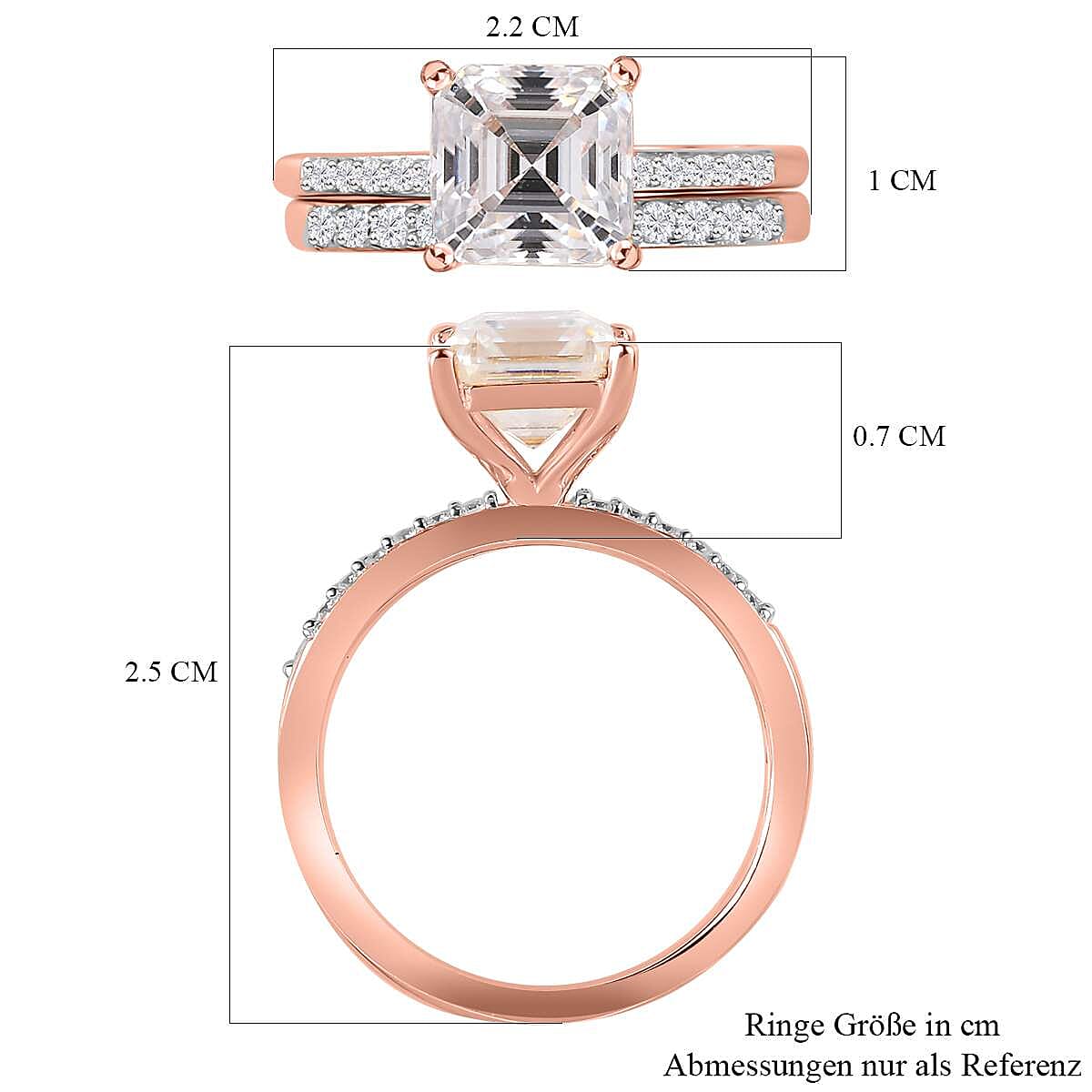 Set of 2 Moissanite Ring in 18K Vermeil Rose Gold Plated Sterling Silver 1.93 Ct.