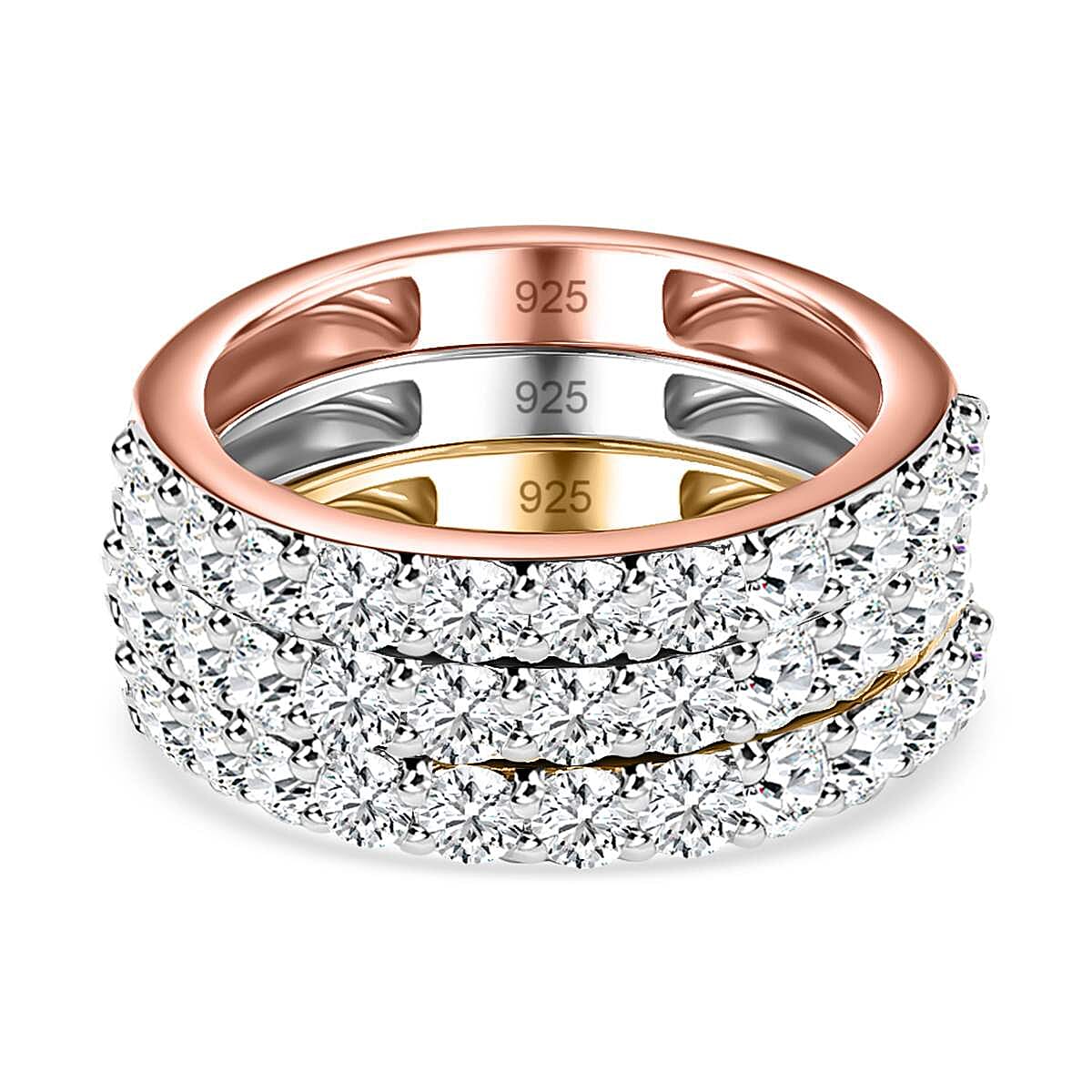 Set of 3 Moissanite Half Eternity Ring in Platinum, YG and RG Vermeil Plated Sterling Silver 2.01 Ct, Silver Wt 5.61 GM