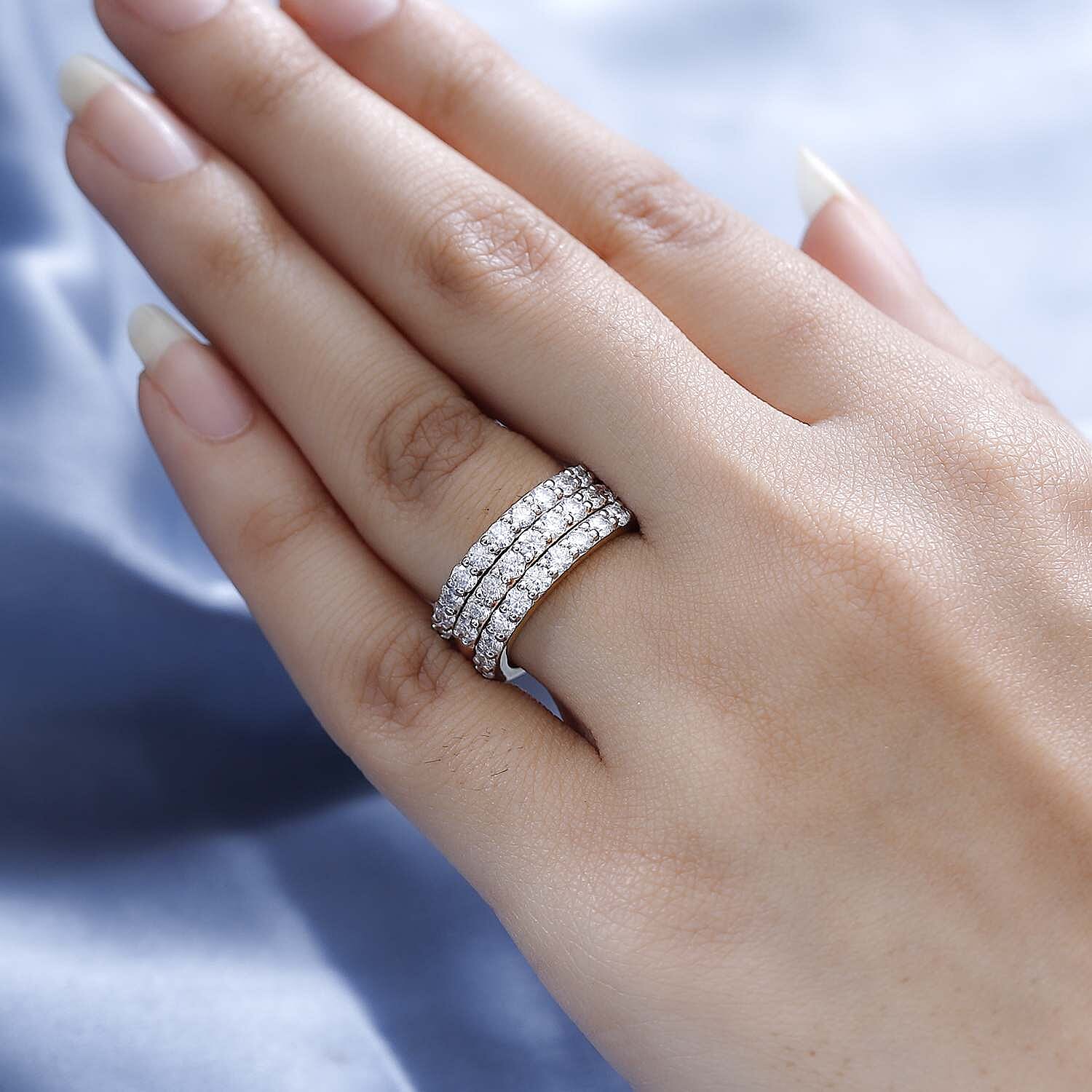 Set of 3 Moissanite Half Eternity Ring in Platinum, YG and RG Vermeil Plated Sterling Silver 2.01 Ct, Silver Wt 5.61 GM