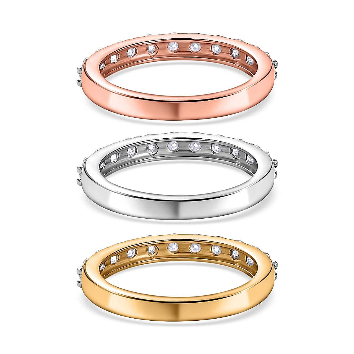 Set of 3 Moissanite Half Eternity Ring in Platinum, YG and RG Vermeil Plated Sterling Silver 2.01 Ct, Silver Wt 5.61 GM