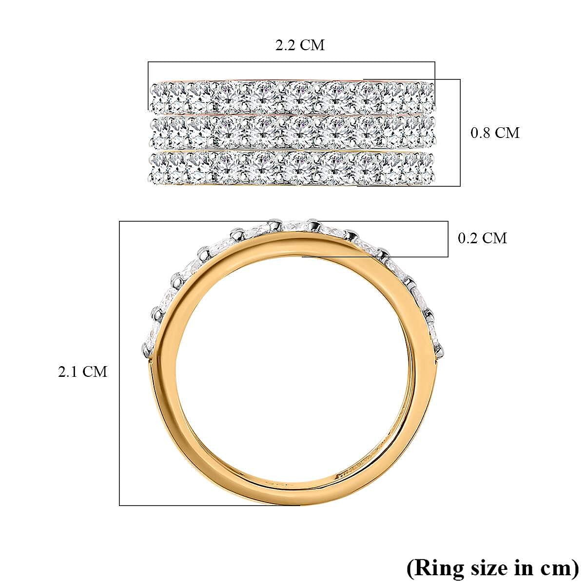 Set of 3 Moissanite Half Eternity Ring in Platinum, YG and RG Vermeil Plated Sterling Silver 2.01 Ct, Silver Wt 5.61 GM