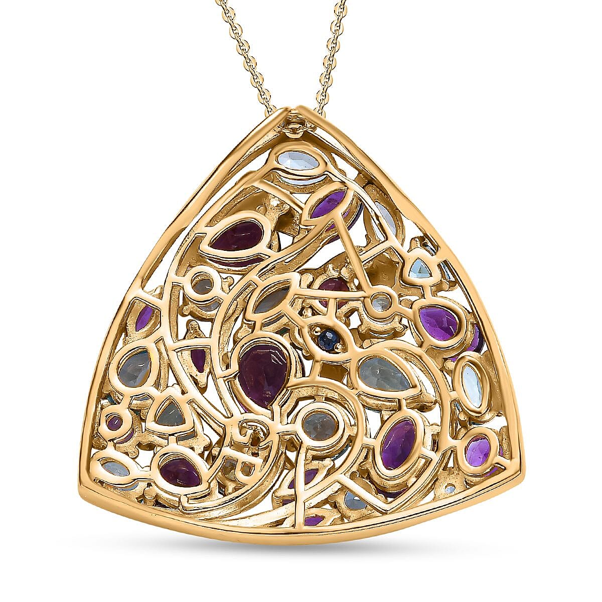 GP- Sea Life Collection - Amethyst and Swiss Blue Topaz Pendant with Chain (Size 20) in 18K Yellow Gold Vermeil Plated Sterling Silver 6.97 Ct, Silver Wt. 8 41 Gms