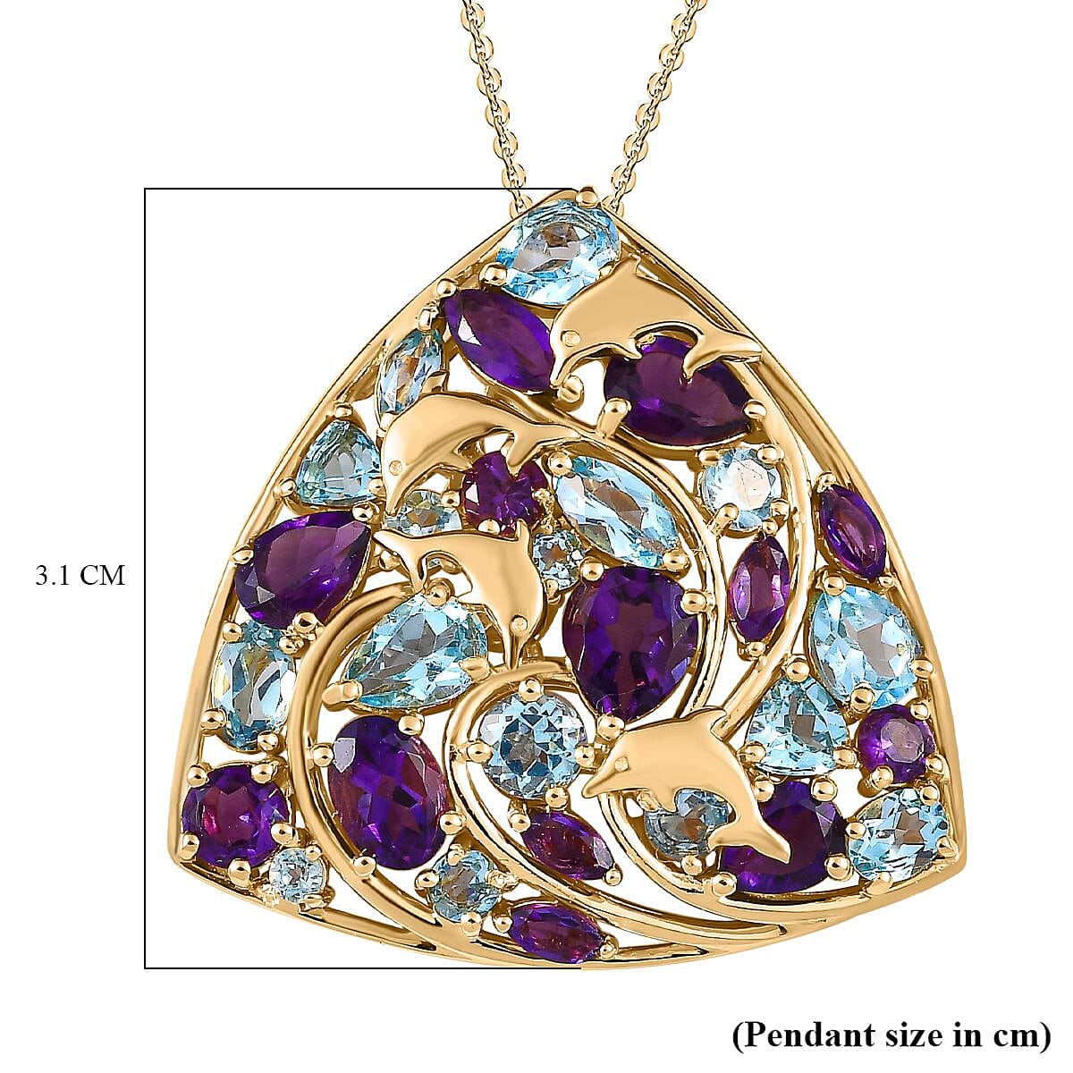 GP- Sea Life Collection - Amethyst and Swiss Blue Topaz Pendant with Chain (Size 20) in 18K Yellow Gold Vermeil Plated Sterling Silver 6.97 Ct, Silver Wt. 8 41 Gms