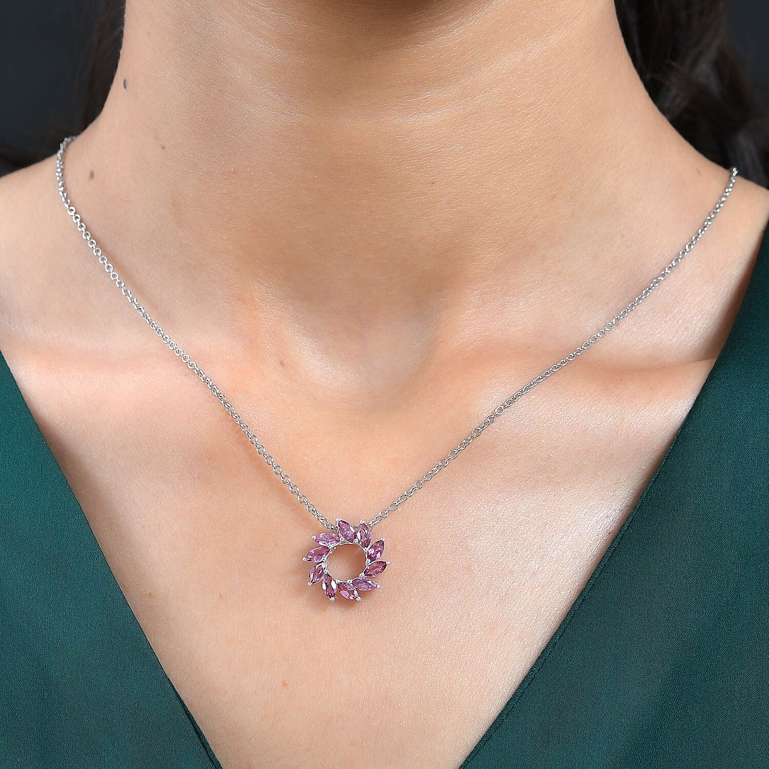 RARE Natural Lotus Garnet Sterling Silver Floral Pendant With Chain (Size 20) 2.00 Ct.