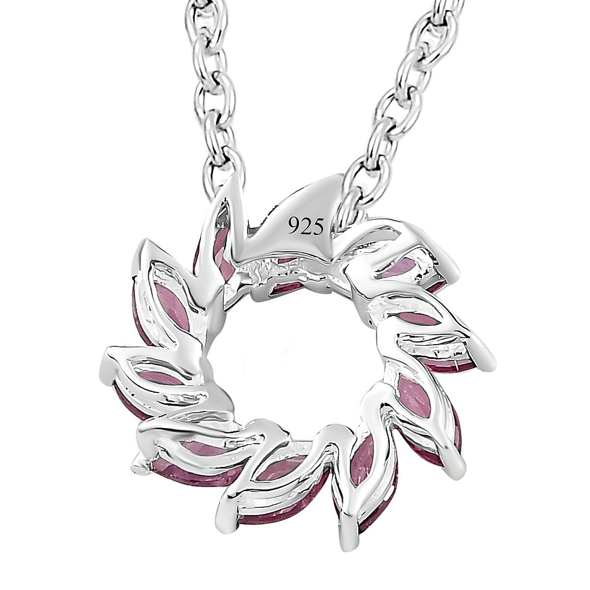 RARE Natural Lotus Garnet Sterling Silver Floral Pendant With Chain (Size 20) 2.00 Ct.