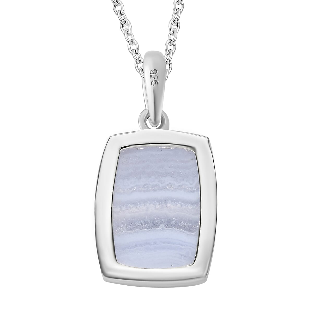 Blue Lace Agate and Natural Zircon Sterling Silver Pendant with Chain (Size 20)