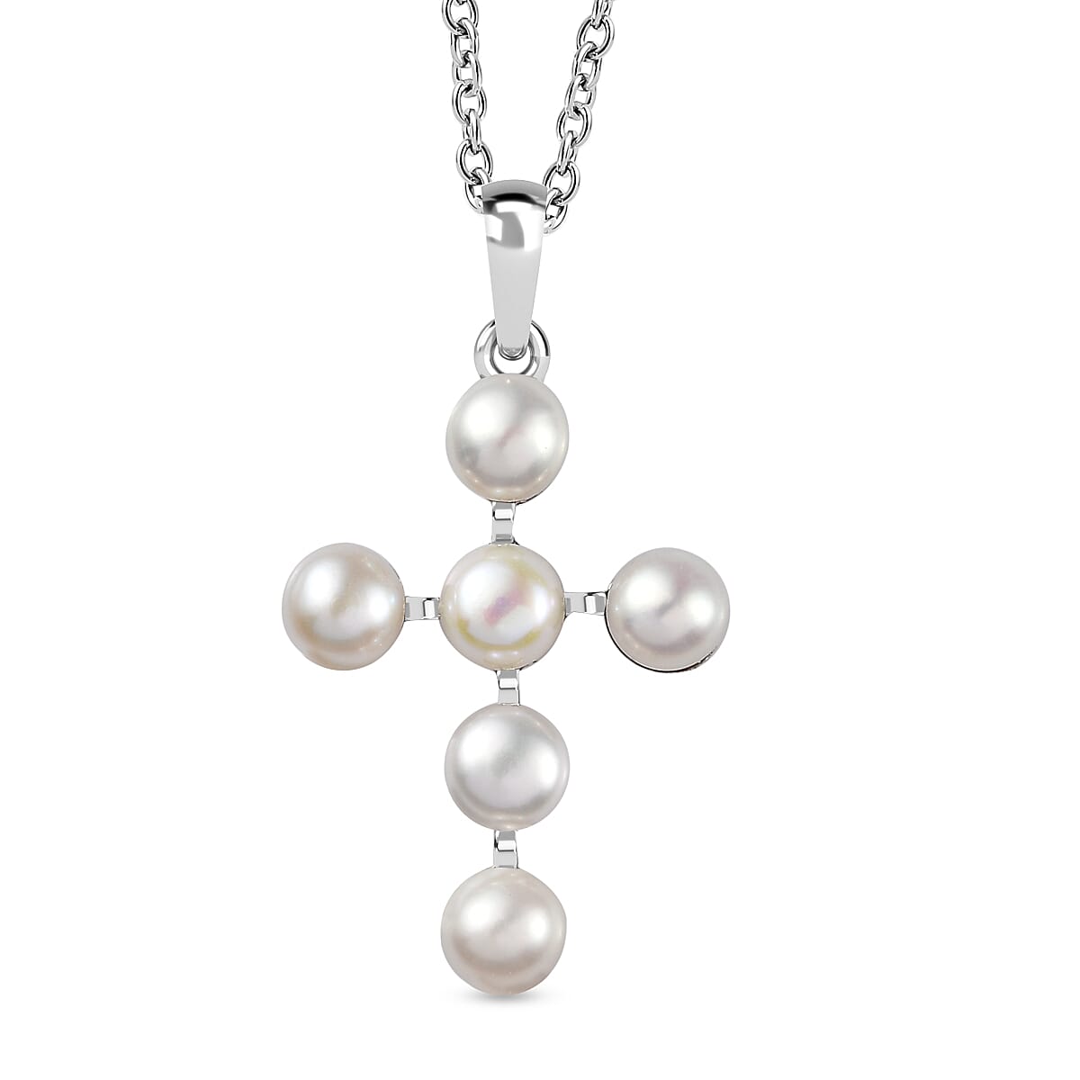 Fresh Water Pearl Pendant with Chain (Size 20) in Platinum Overlay Sterling Silver
