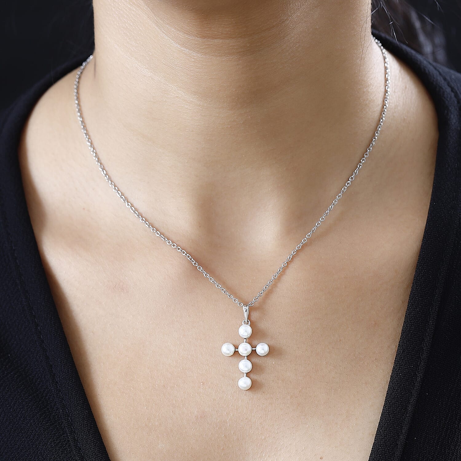 Fresh Water Pearl Pendant with Chain (Size 20) in Platinum Overlay Sterling Silver