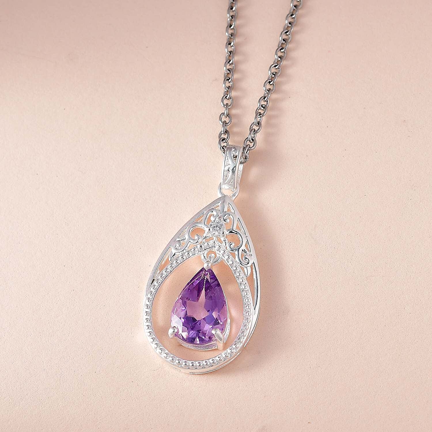 Bolivian Amethyst & Natural Zircon Sterling Silver Pendant with Stainless Steel Chain (Size 20) 1.80 Ct