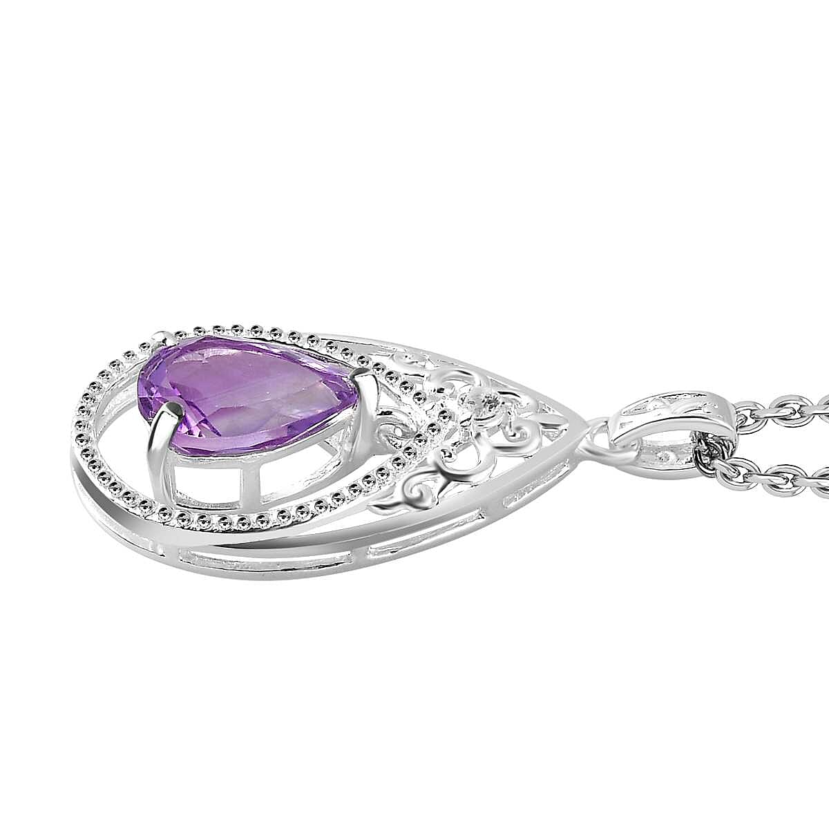 Bolivian Amethyst & Natural Zircon Sterling Silver Pendant with Stainless Steel Chain (Size 20) 1.80 Ct