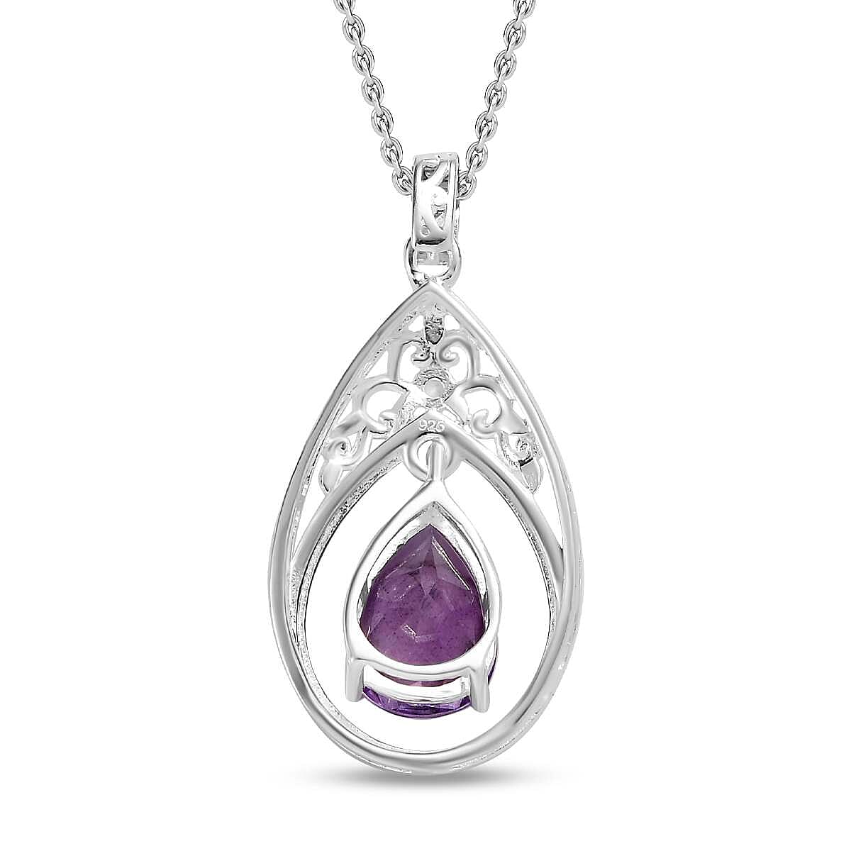 Bolivian Amethyst & Natural Zircon Sterling Silver Pendant with Stainless Steel Chain (Size 20) 1.80 Ct