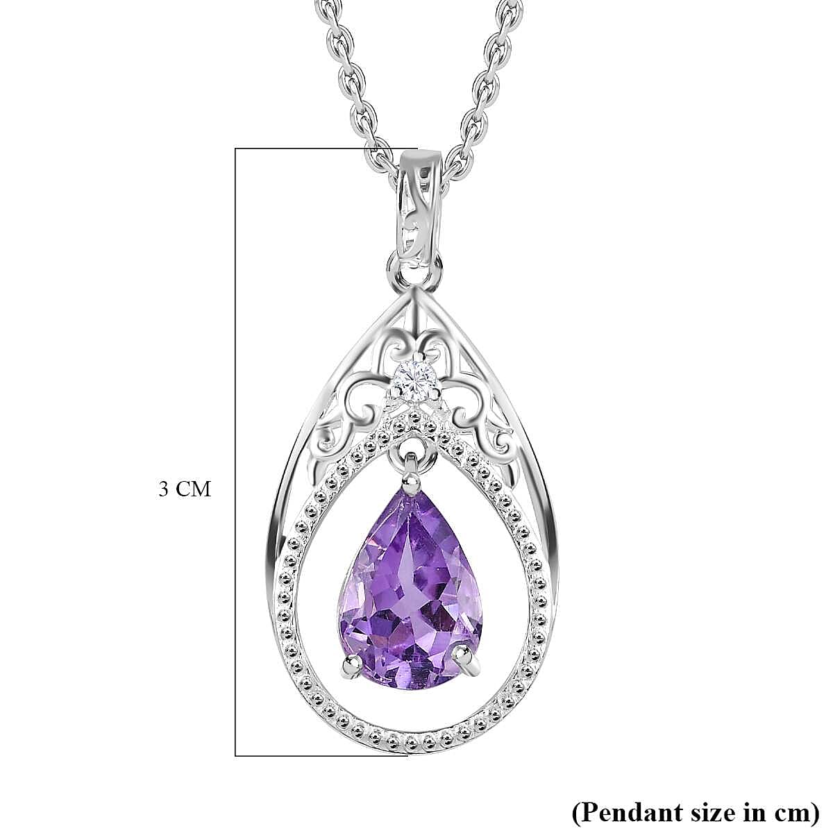 Bolivian Amethyst & Natural Zircon Sterling Silver Pendant with Stainless Steel Chain (Size 20) 1.80 Ct