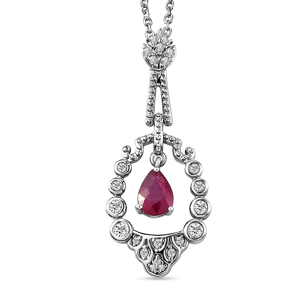 Cabo Delgado Ruby and Natural Cambodian Zircon Pendant with Chain (18 With 2Inch Extender) in Sterling Silver 1.39 Ct.