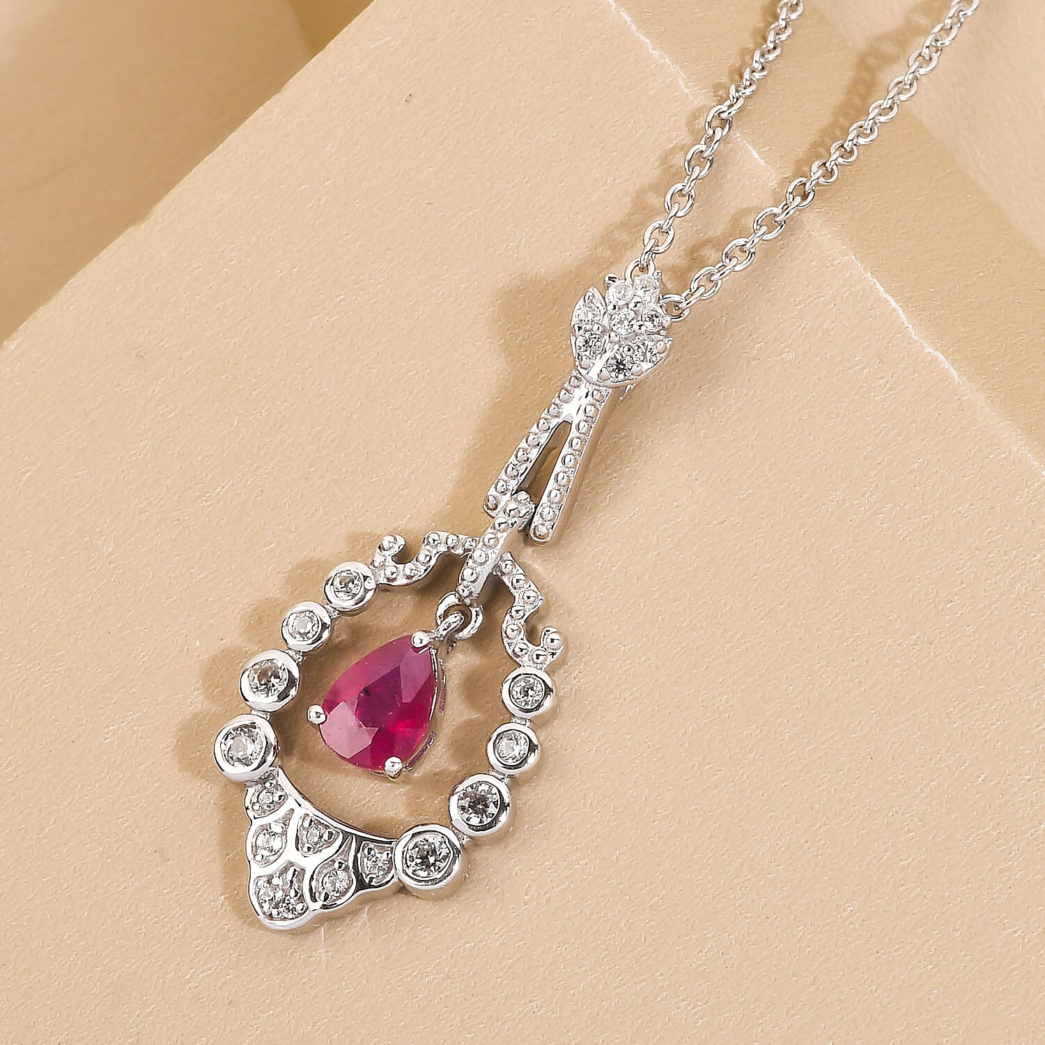 Cabo Delgado Ruby and Natural Cambodian Zircon Pendant with Chain (18 With 2Inch Extender) in Sterling Silver 1.39 Ct.