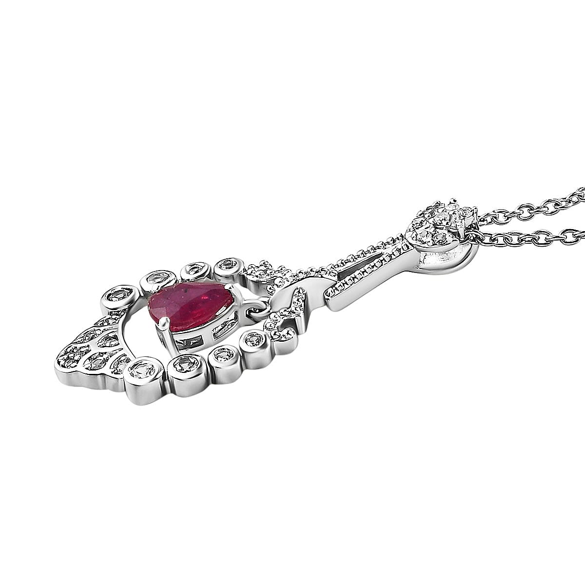 Cabo Delgado Ruby and Natural Cambodian Zircon Pendant with Chain (18 With 2Inch Extender) in Sterling Silver 1.39 Ct.