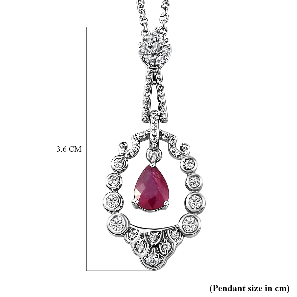 Cabo Delgado Ruby and Natural Cambodian Zircon Pendant with Chain (18 With 2Inch Extender) in Sterling Silver 1.39 Ct.