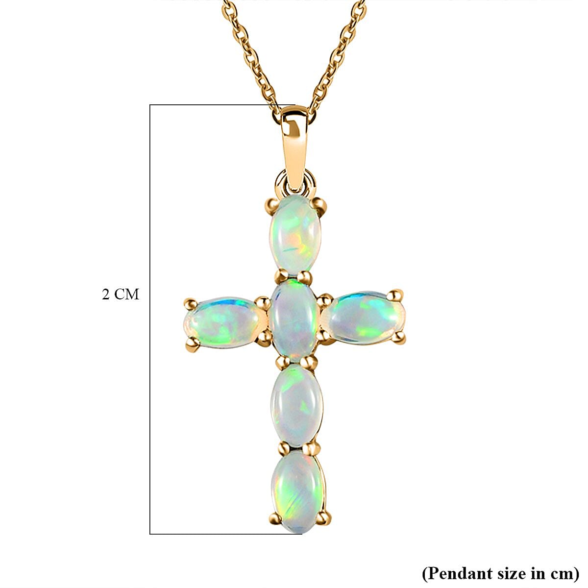 Ethiopian Welo Opal Cross Pendant with Chain (Size - 20) with Lobster Clasp in Vermeil Yellow Gold Plated Sterling Silver