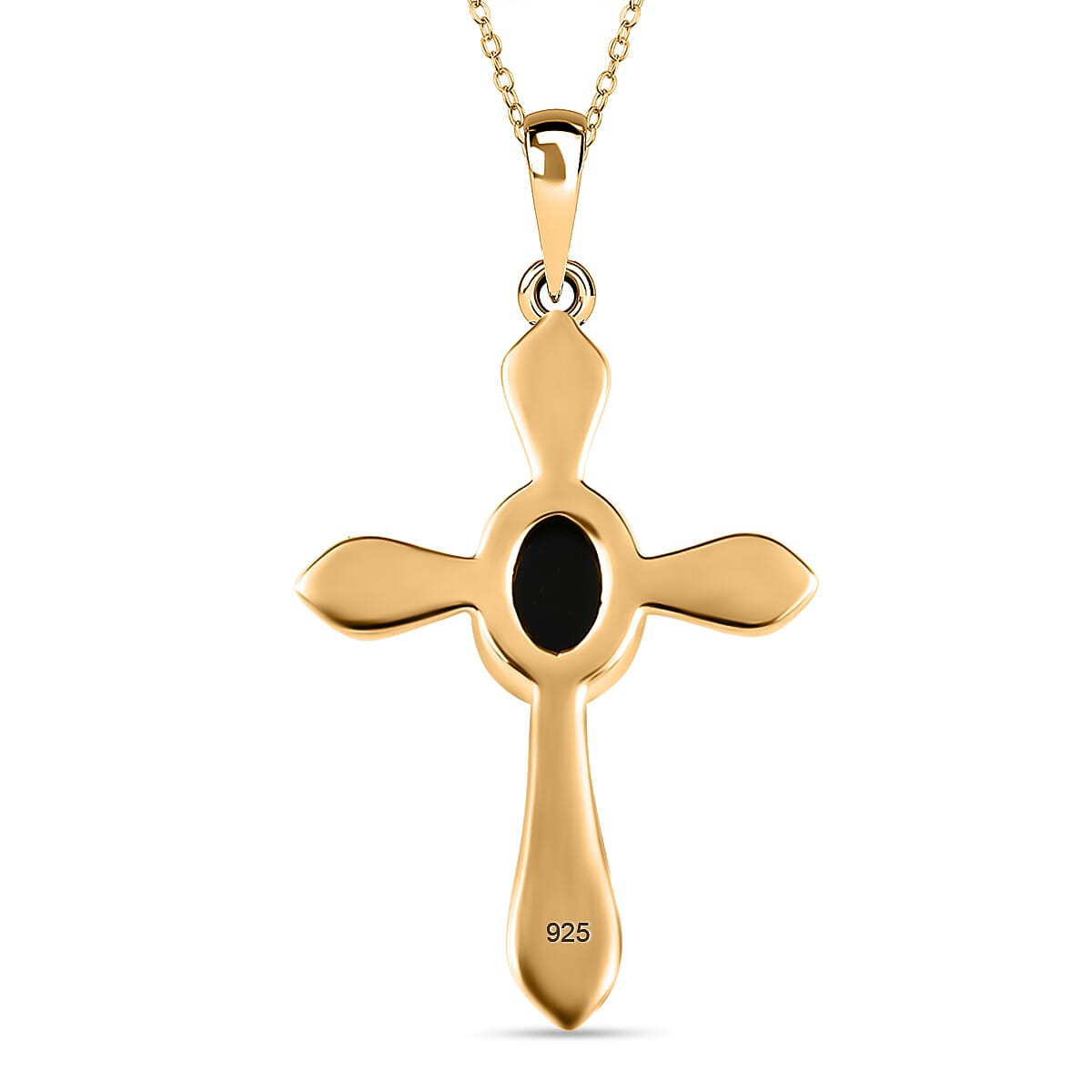 Australian Boulder Opal Cross Pendant with Chain (Size 20) in Vermeil Yellow Gold Plated Sterling Silver