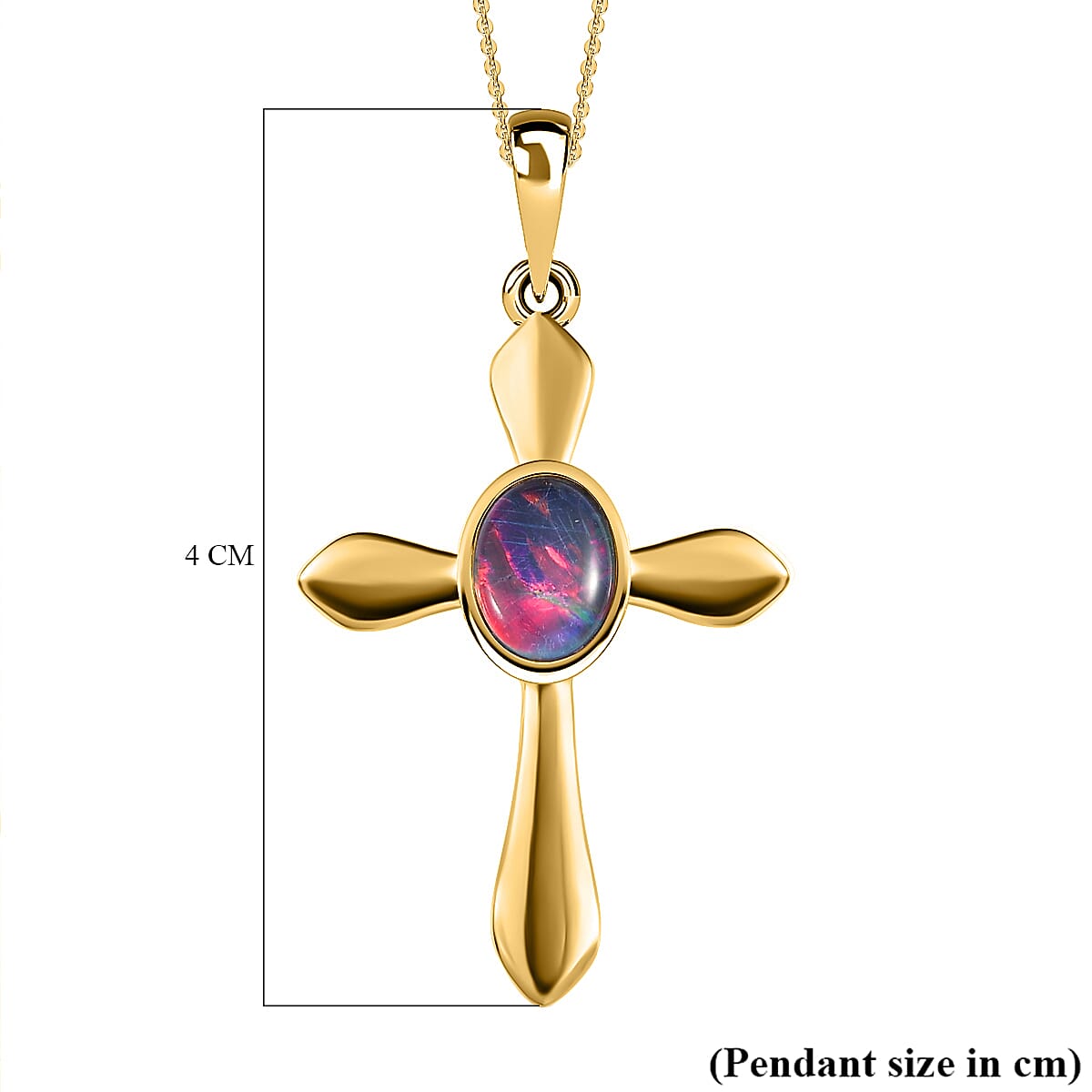 Australian Boulder Opal Cross Pendant with Chain (Size 20) in Vermeil Yellow Gold Plated Sterling Silver
