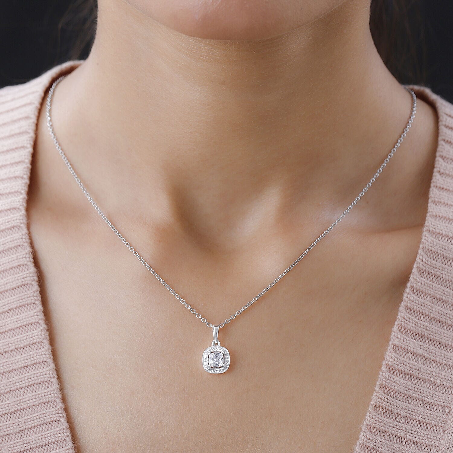 Cubic Zirconia Pendant with Chain in Sterling Silver