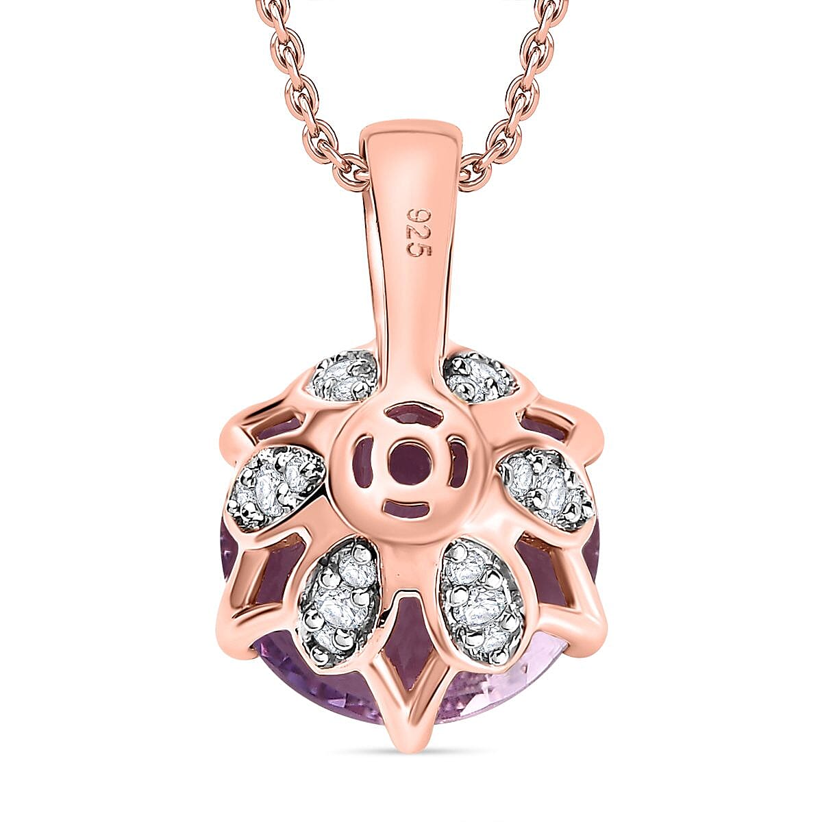 Ultimate Rose De France Amethyst & Natural Zircon Pendant with Chain (Size 20) in 18K Vermeil Rose Gold Plated Sterling Silver 6.68 Ct, Silver Wt. 5.1 Gms