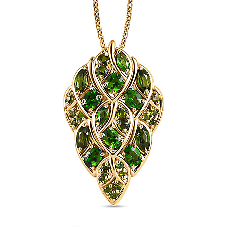 GP- Leaf Collection - Natural Chrome Diopside Cluster Pendant with Chain (Size 20) in 18K Vermeil Yellow Gold Plated Sterling Silver 2.66 Ct