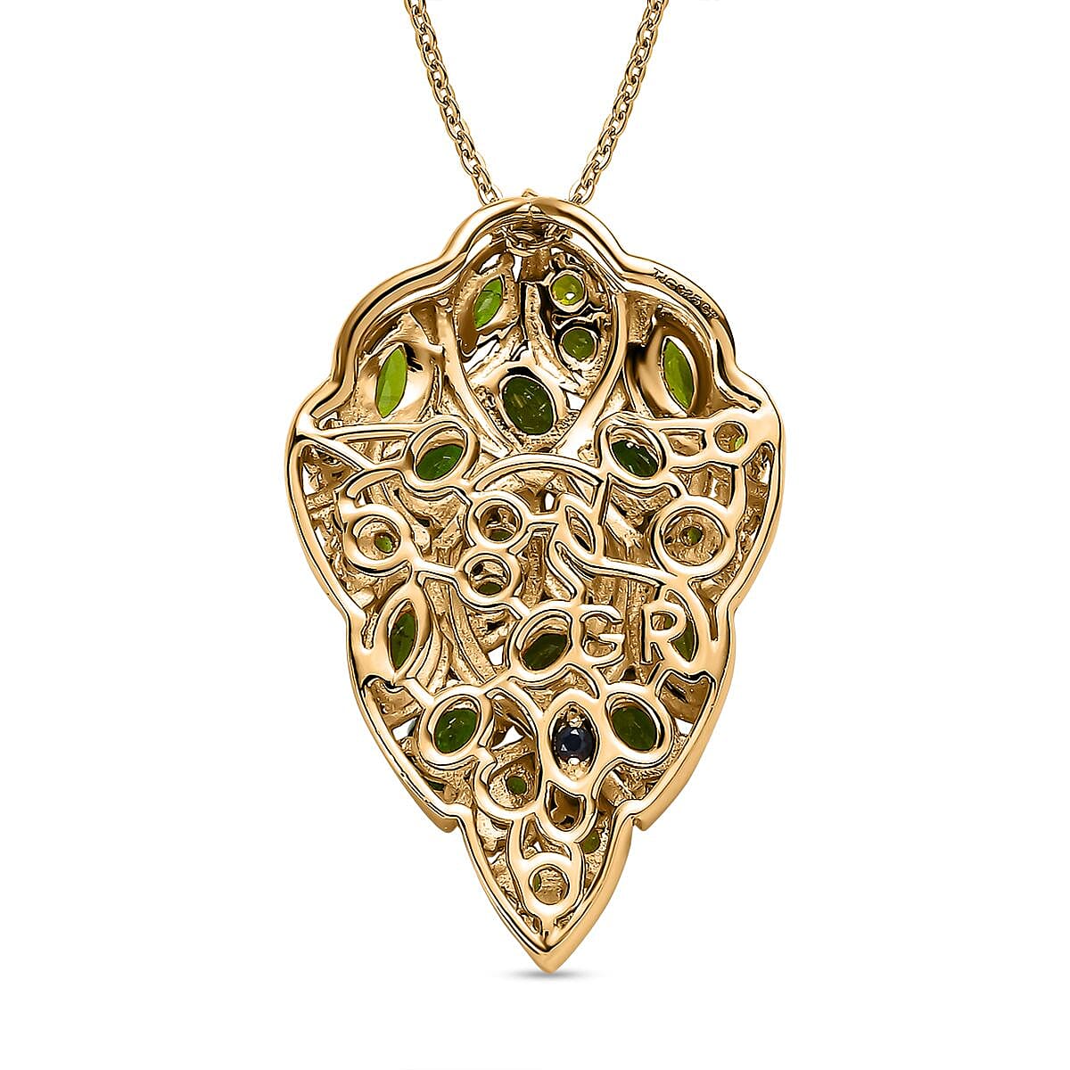 GP- Leaf Collection - Natural Chrome Diopside Cluster Pendant with Chain (Size 20) in 18K Vermeil Yellow Gold Plated Sterling Silver 2.66 Ct