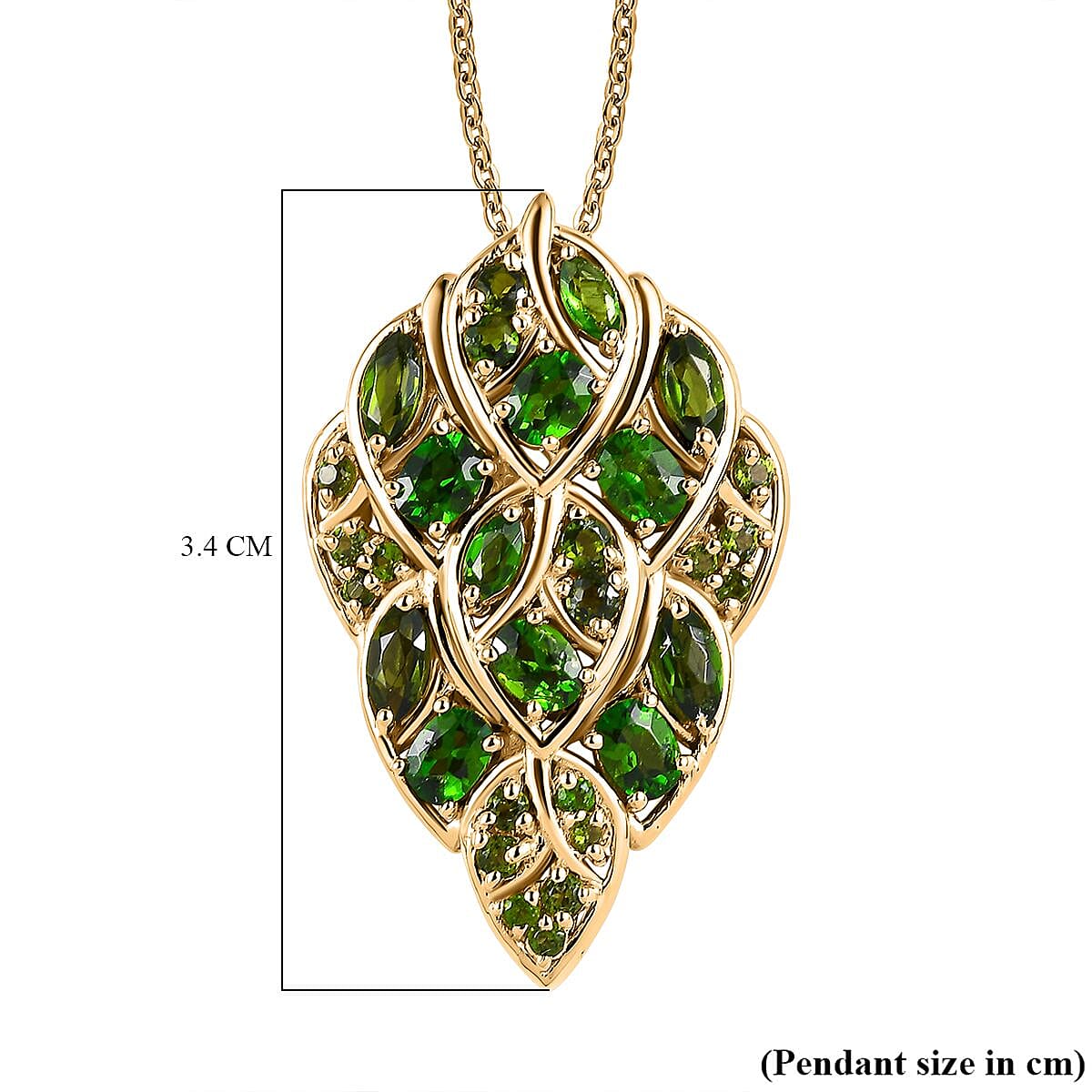 GP- Leaf Collection - Natural Chrome Diopside Cluster Pendant with Chain (Size 20) in 18K Vermeil Yellow Gold Plated Sterling Silver 2.66 Ct